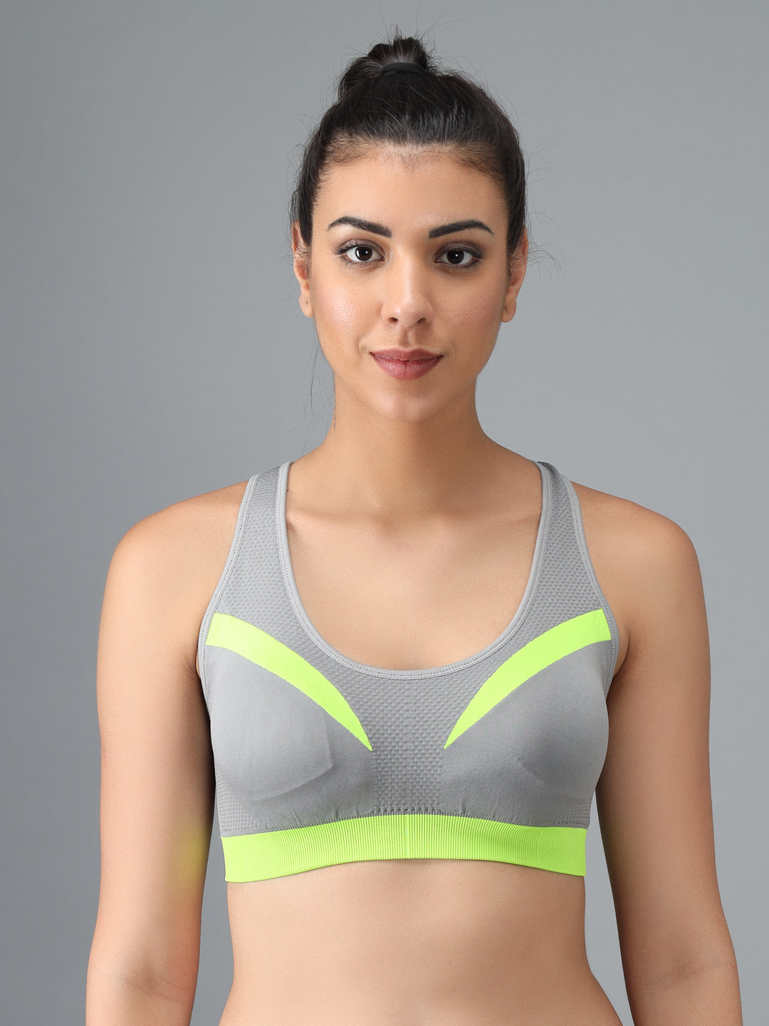 Effectinn's CAT Sports Bra with Removable Pads (GREY_GREEN)