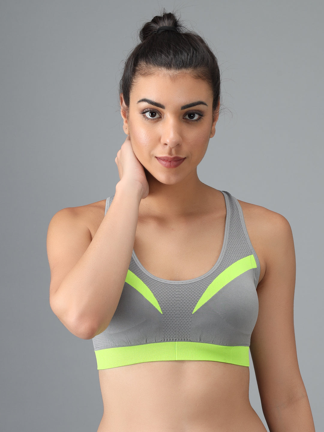 Effectinn's CAT Sports Bra with Removable Pads (GREY_GREEN)