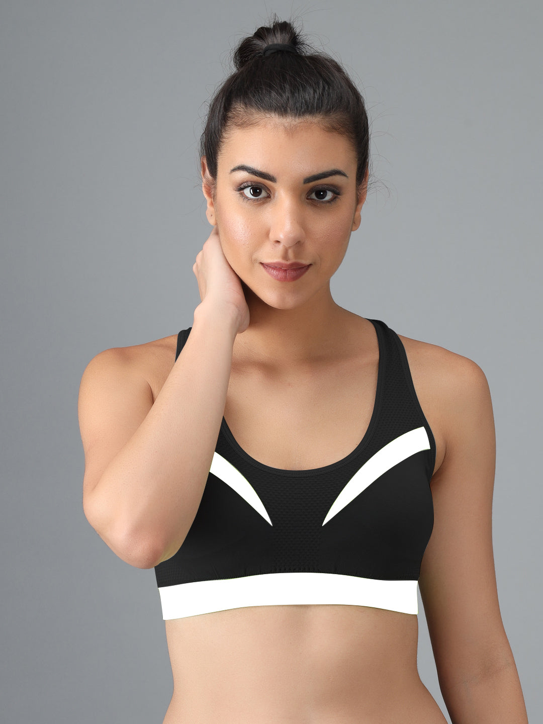 Effectinn's CAT Sports Bra with Removable Pads(BLACK_WHITE)