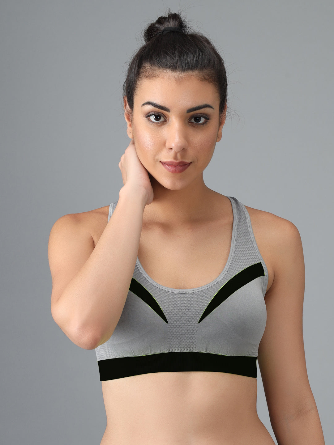 Effectinn's CAT Sports Bra with Removable Pads (GREY_GREEN)