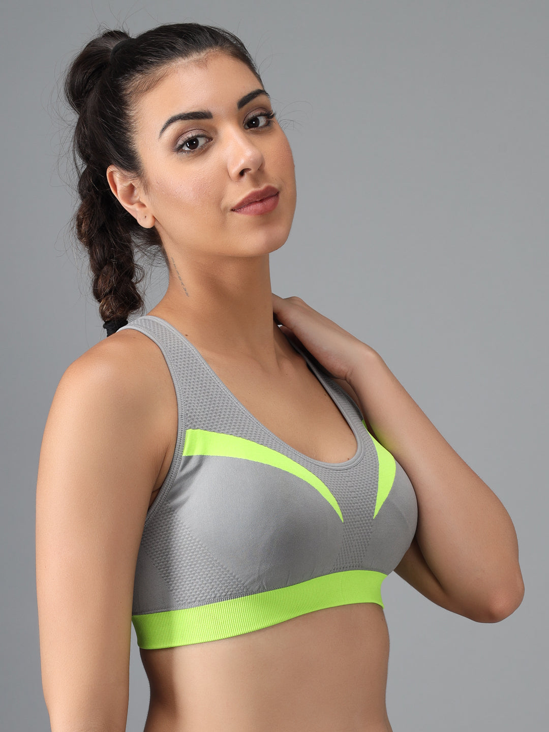 Effectinn's CAT Sports Bra with Removable Pads (GREY_GREEN)
