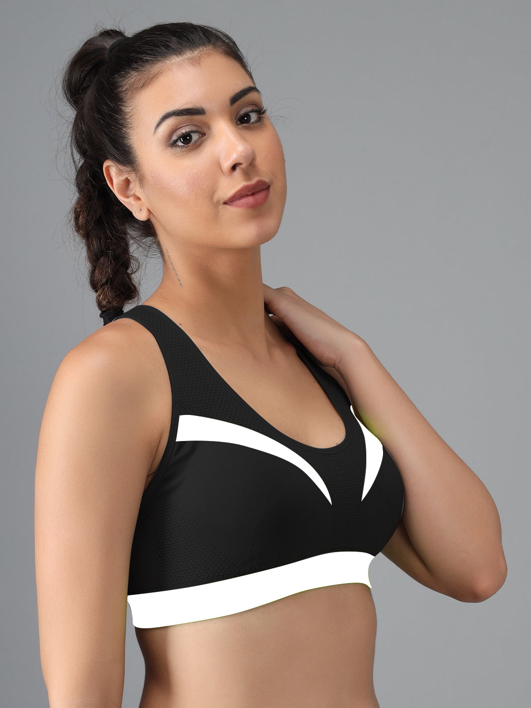 Effectinn's CAT Sports Bra with Removable Pads (GREY_GREEN)