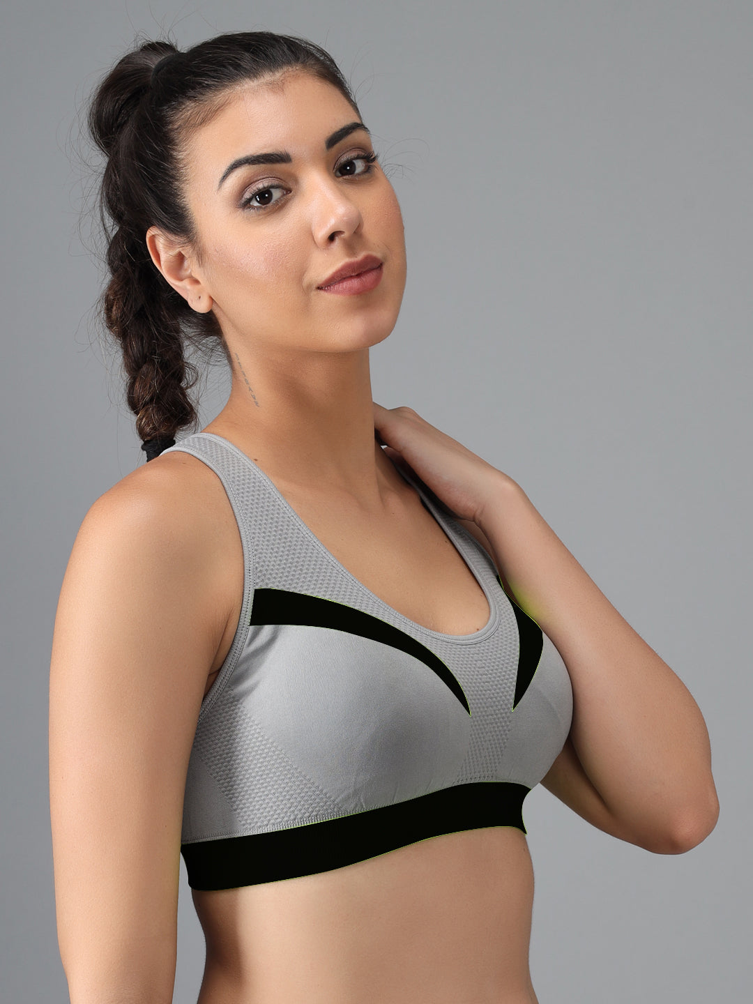 Effectinn's CAT Sports Bra with Removable Pads (GREY_GREEN)