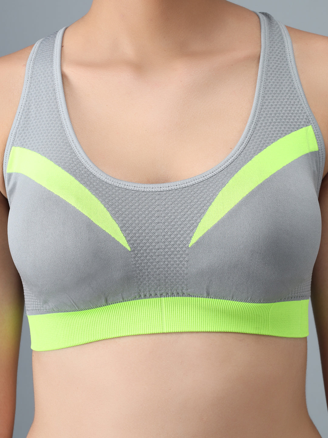 Effectinn's CAT Sports Bra with Removable Pads (GREY_GREEN)