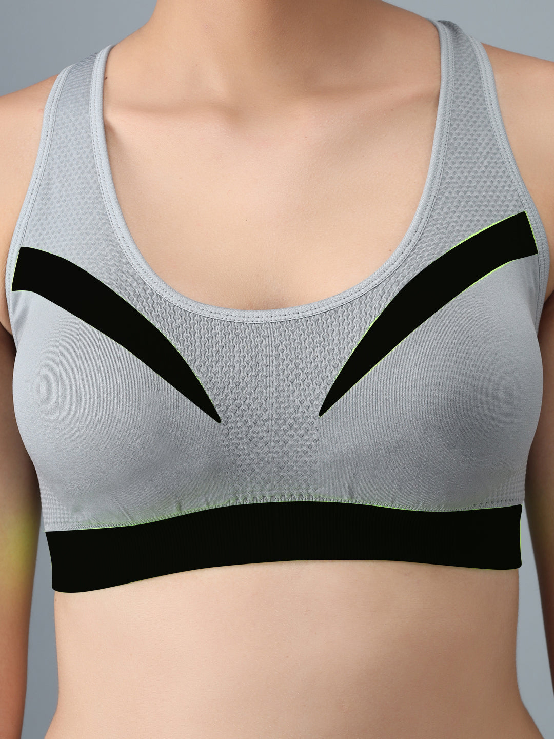 Effectinn's CAT Sports Bra with Removable Pads (GREY_GREEN)