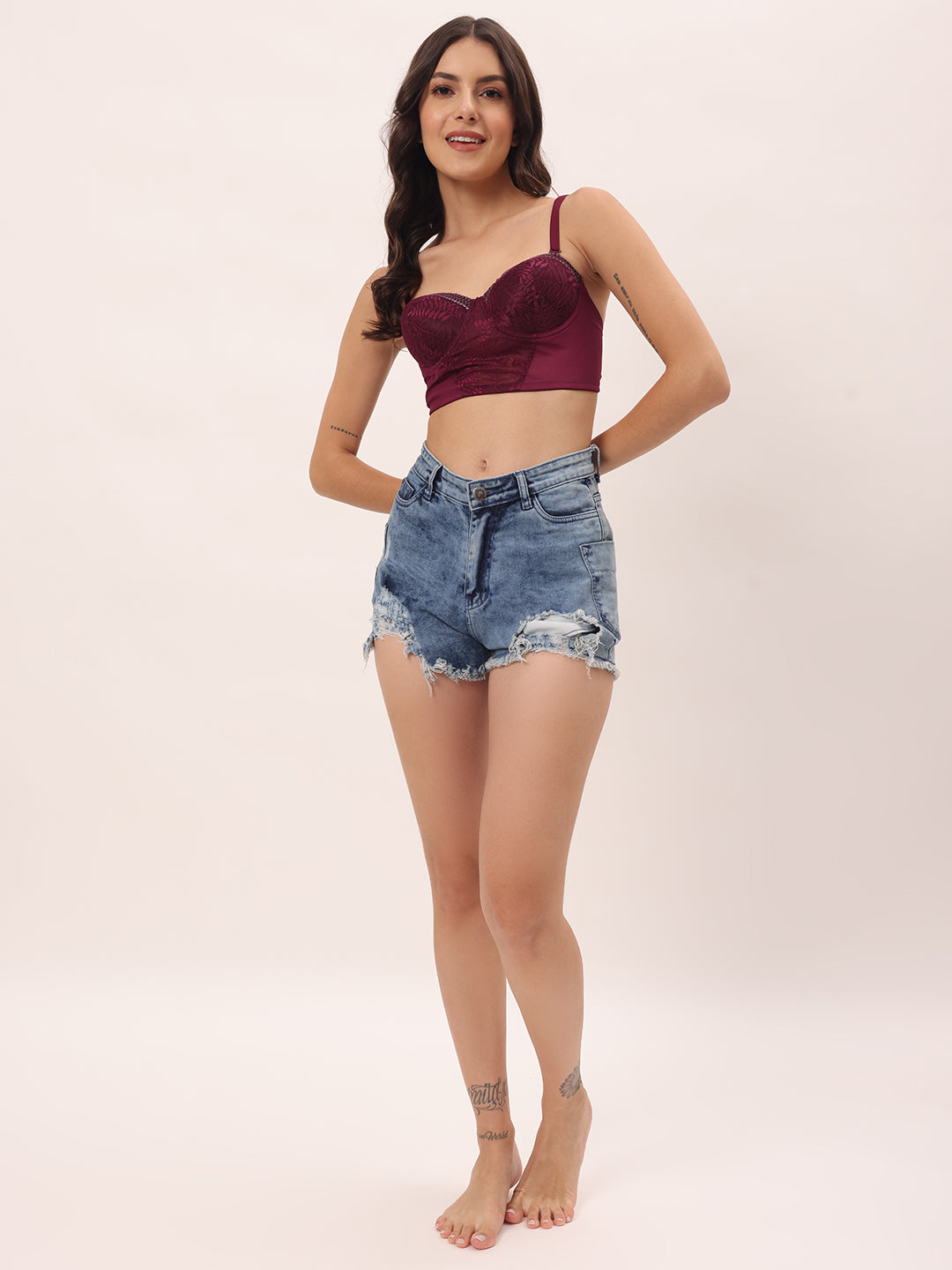 Elegant Pink Floral Lace Longline Bralette (BL-1111)