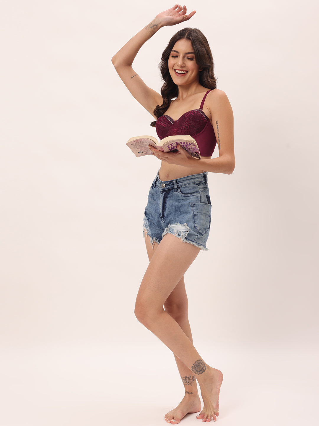 Elegant Pink Floral Lace Longline Bralette (BL-1111)