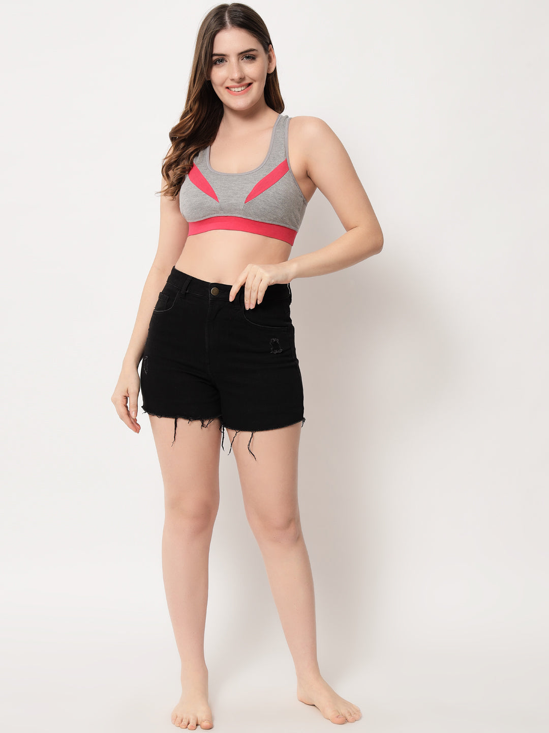 Effectinn's CAT Sports Bra with Removable Pads (GREY_GREEN)