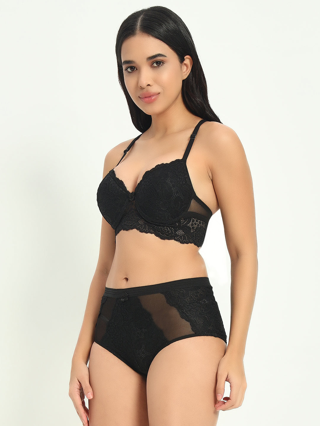 Effectinn's Padded Wired Bra with Lace Seamless Panty Lingerie Set (ISAVELLA)