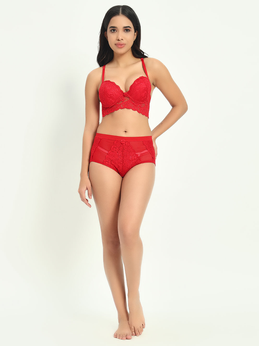 Effectinn's Padded Wired Bra with Lace Seamless Panty Lingerie Set (ISAVELLA)