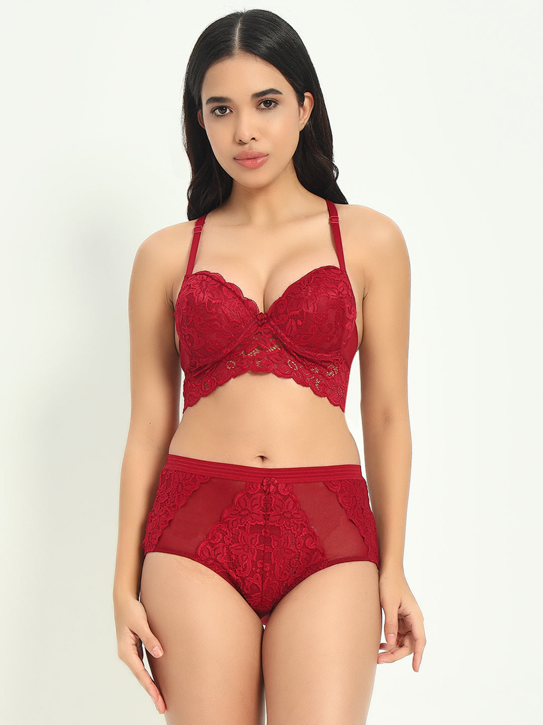 Effectinn's Padded Wired Bra with Lace Seamless Panty Lingerie Set (ISAVELLA)