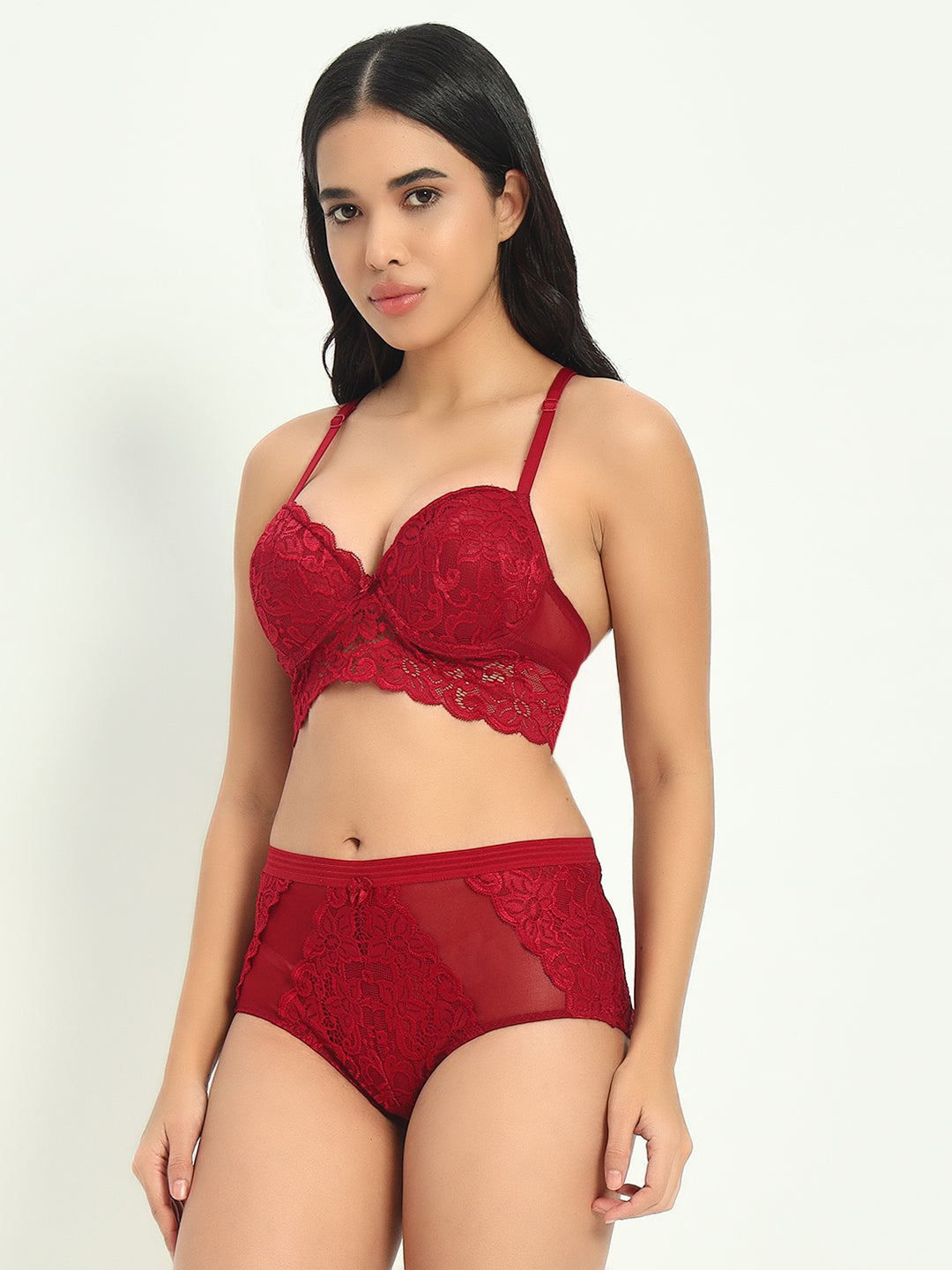 Effectinn's Padded Wired Bra with Lace Seamless Panty Lingerie Set (ISAVELLA)