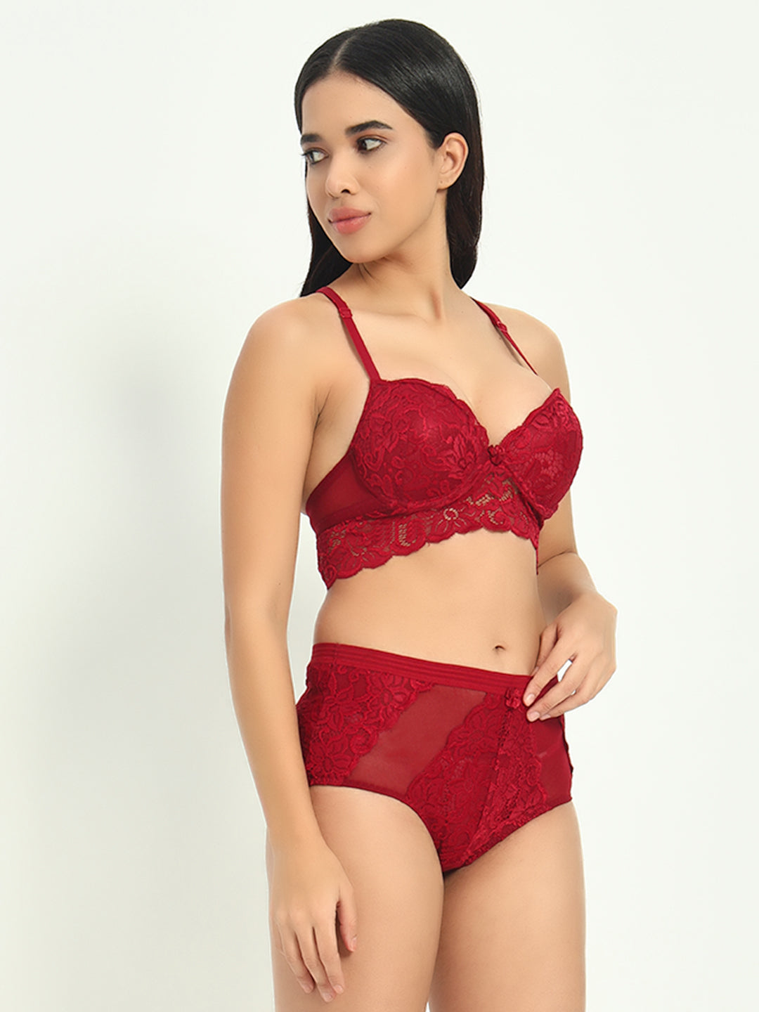 Effectinn's Padded Wired Bra with Lace Seamless Panty Lingerie Set (ISAVELLA)