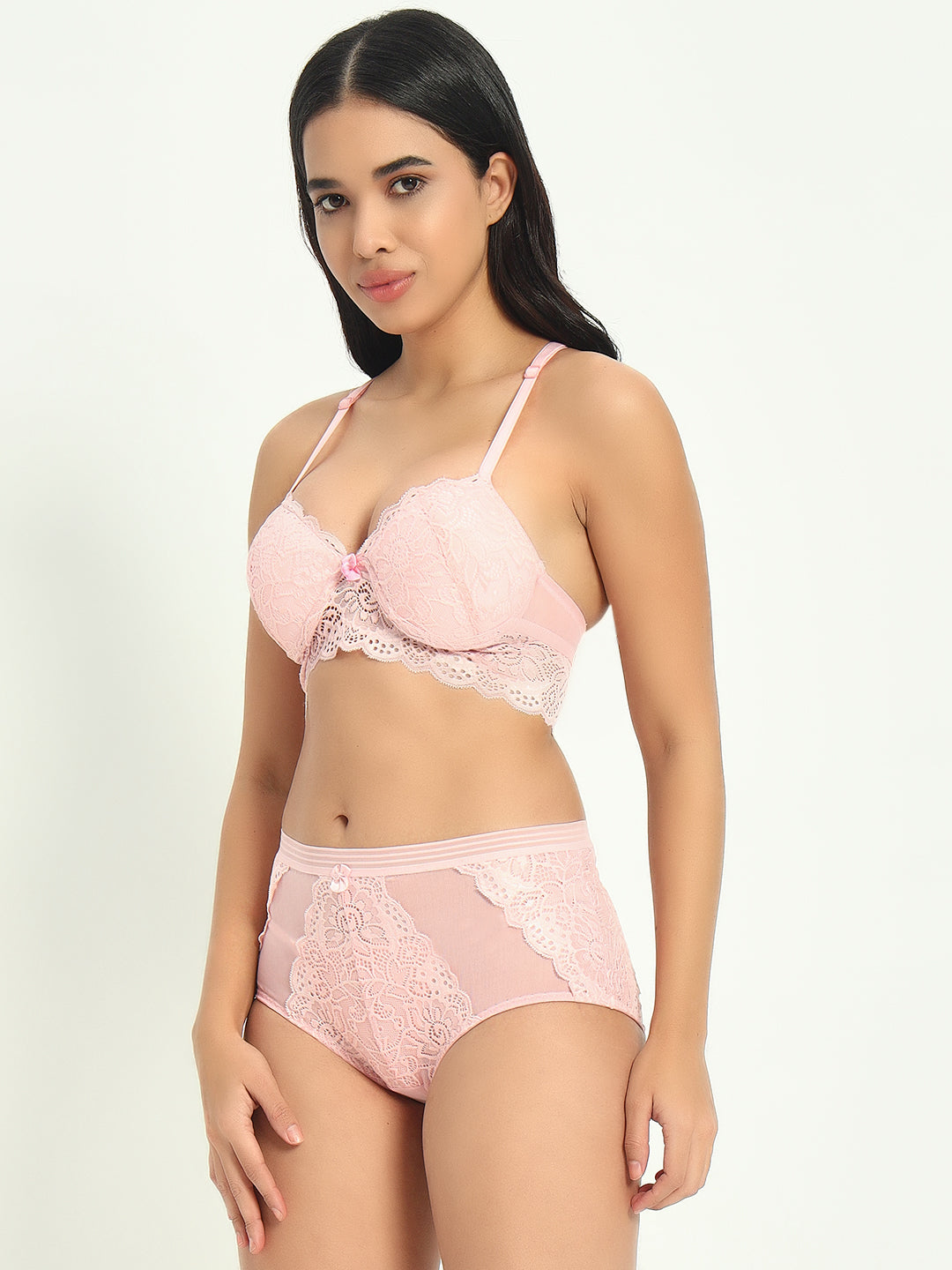 Effectinn's Padded Wired Bra with Lace Seamless Panty Lingerie Set (ISAVELLA)