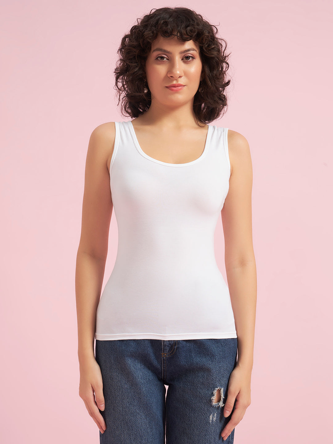 Effectinn Women’s Sleeveless Tank Top – Soft Stretch Round Neck Basic Innerwear Top(BODYFIT)