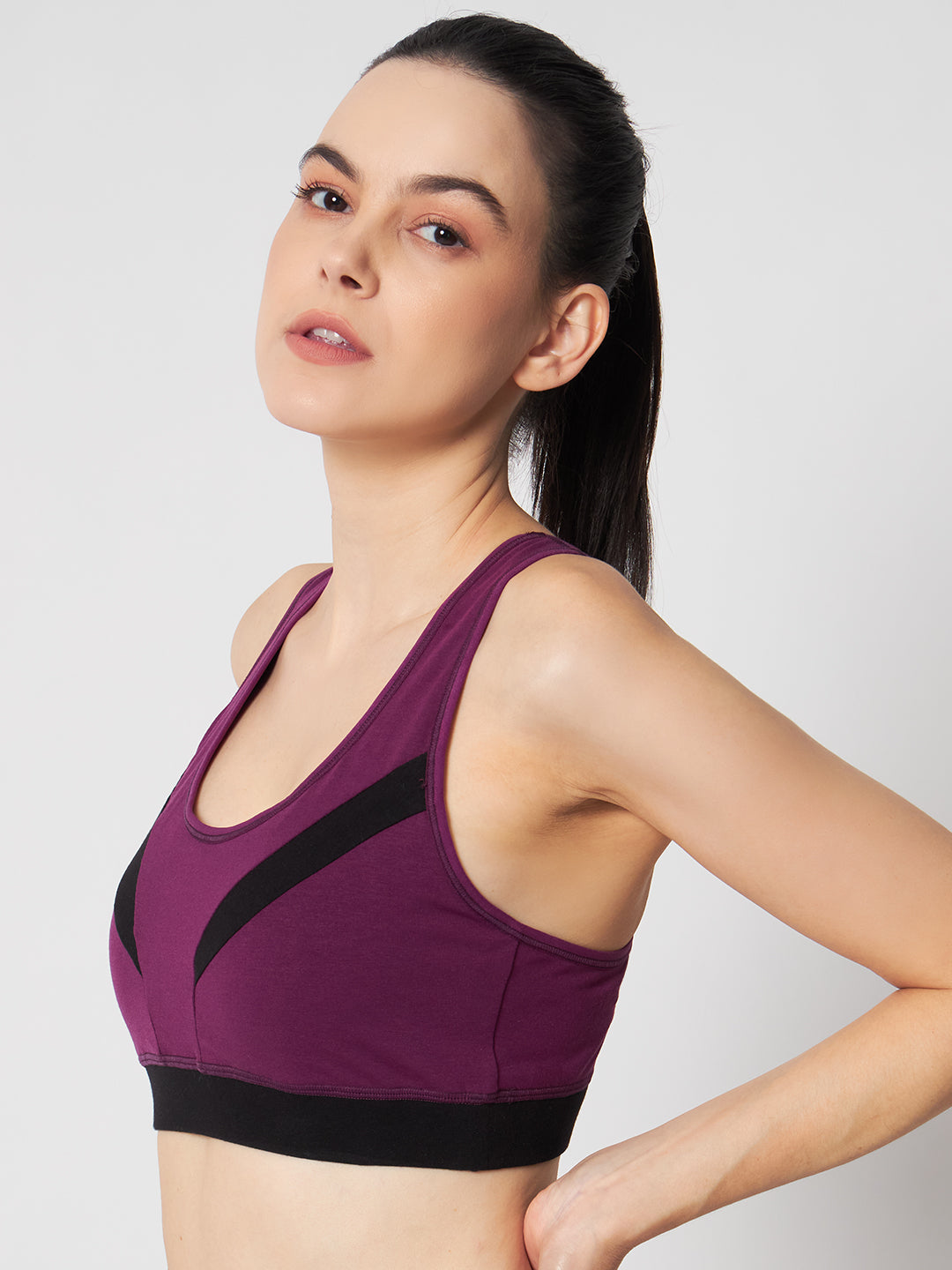 Effectinn's CAT Sports Bra with Removable Pads (WINE_BLACK)