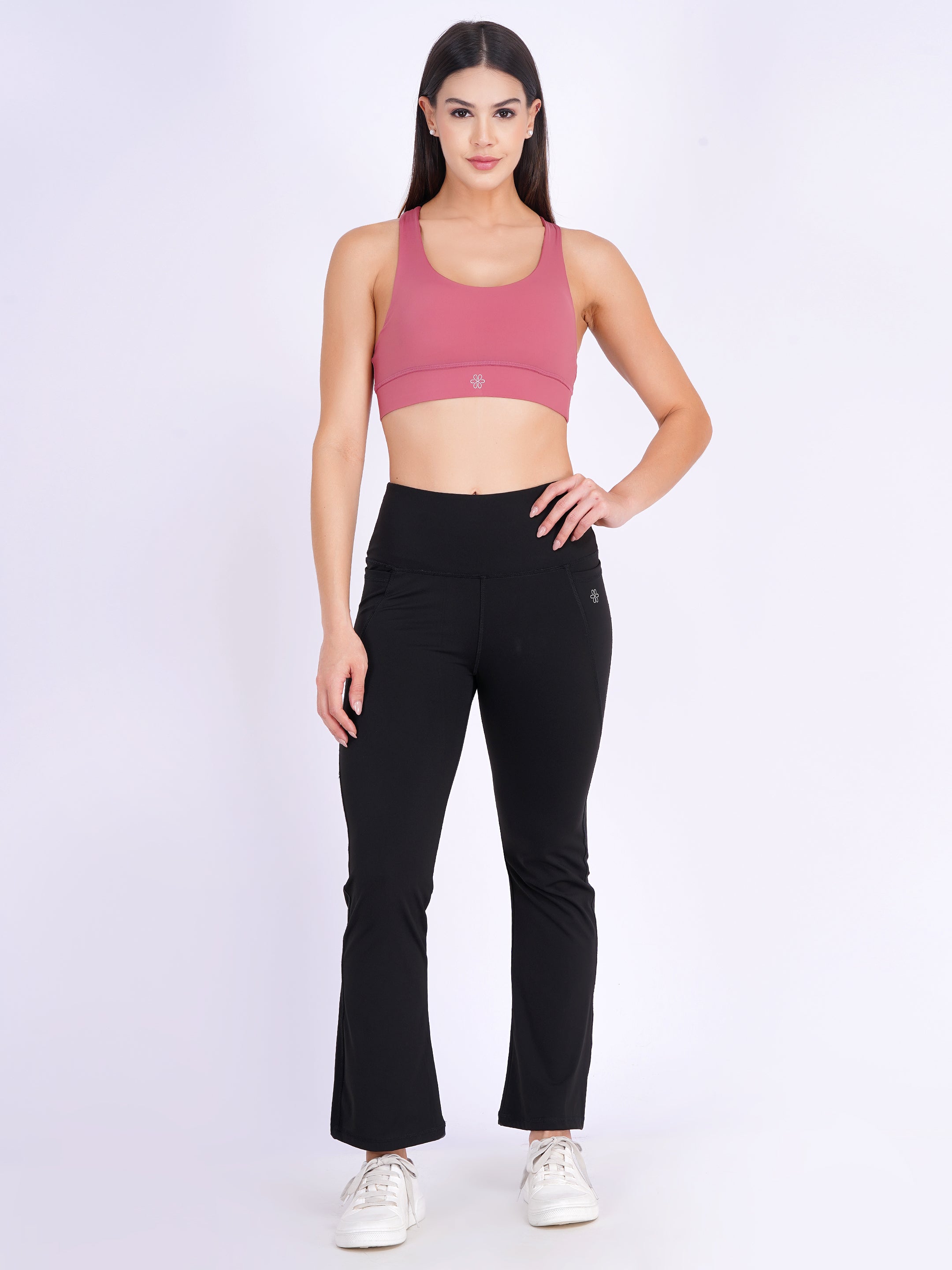 Woven Lattice Back Sports Bra | Dusty Rose