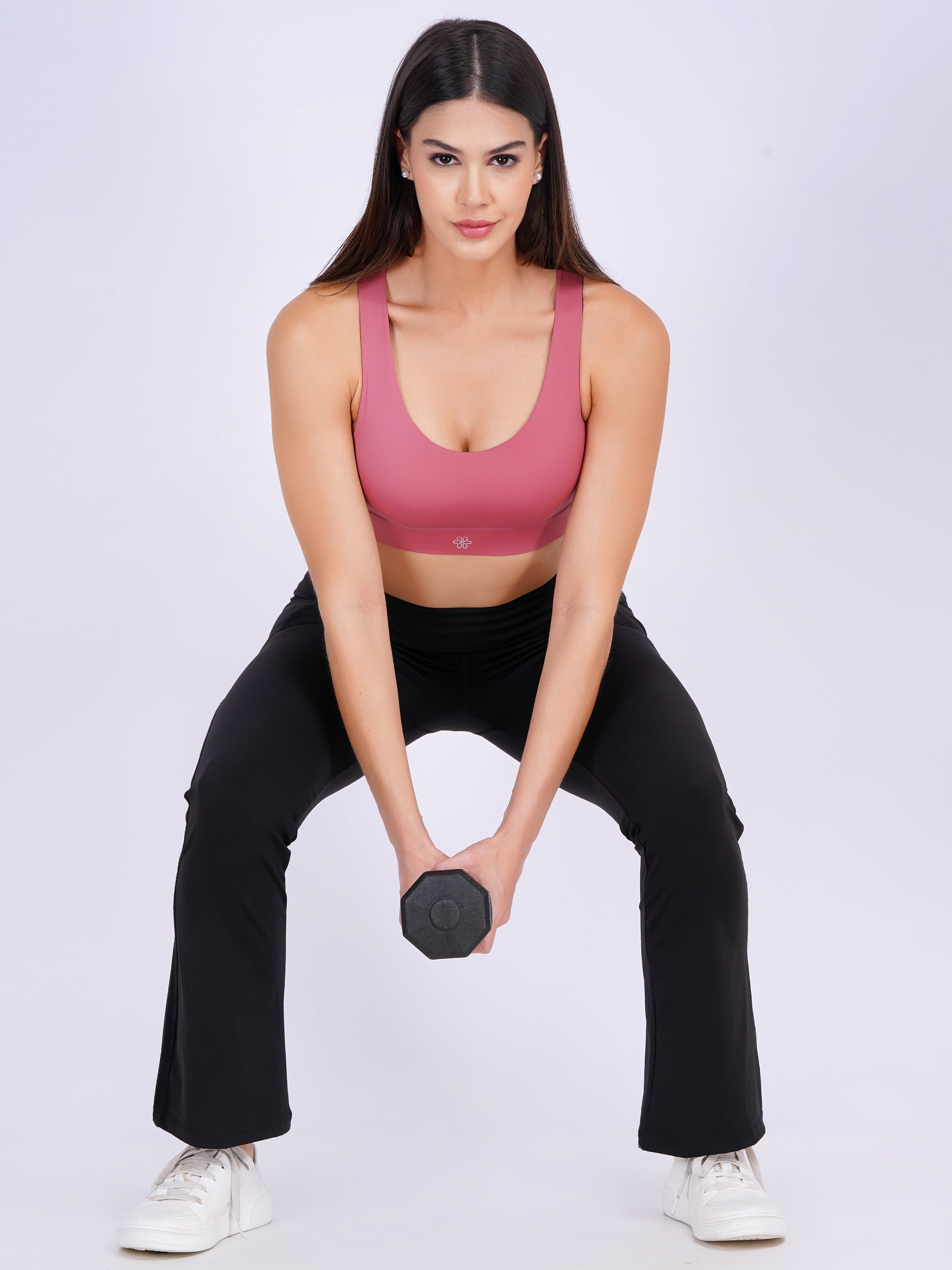 Woven Lattice Back Sports Bra | Dusty Rose