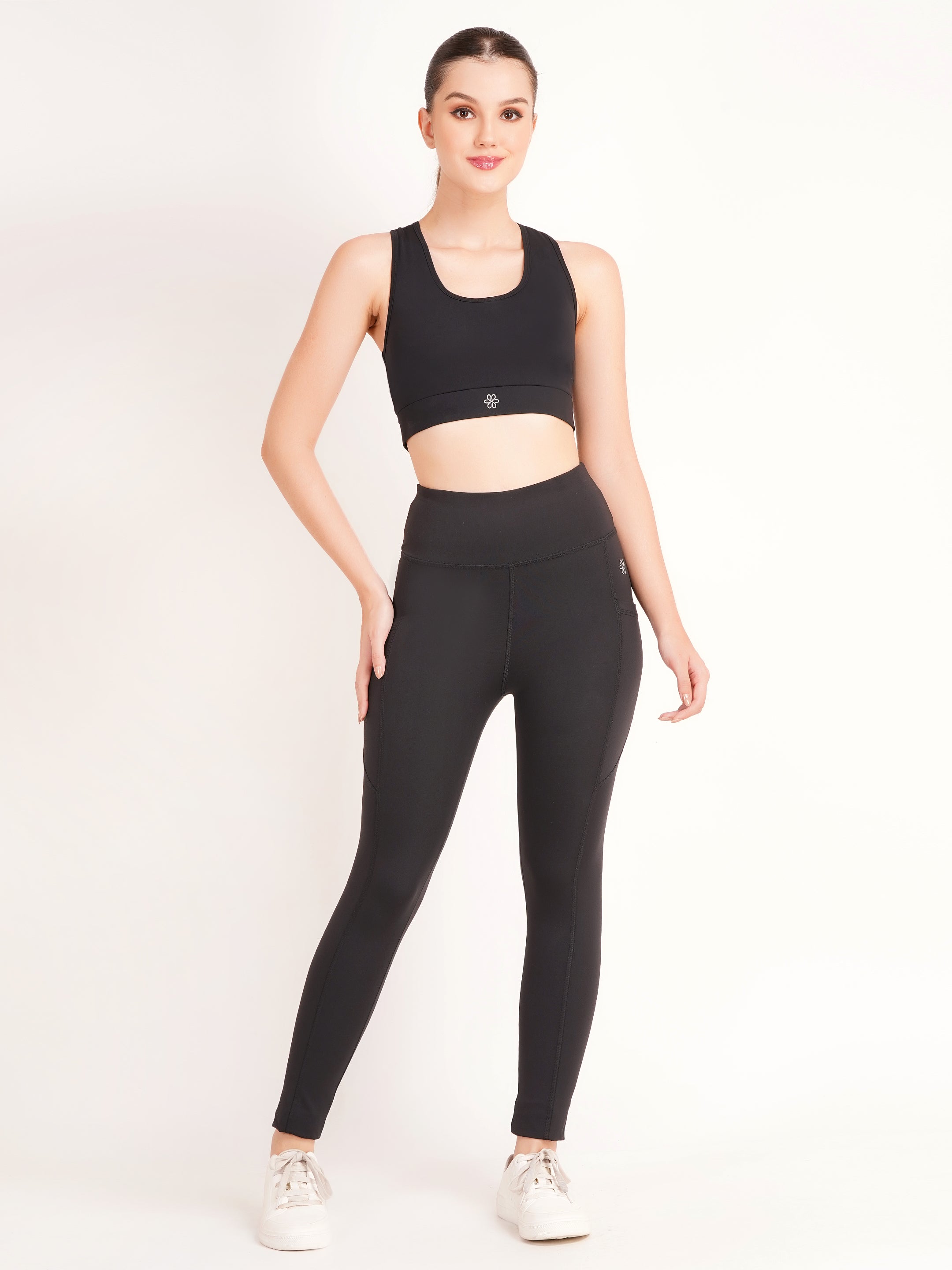 High-Waisted Ribbed Pocket Leggings | Black