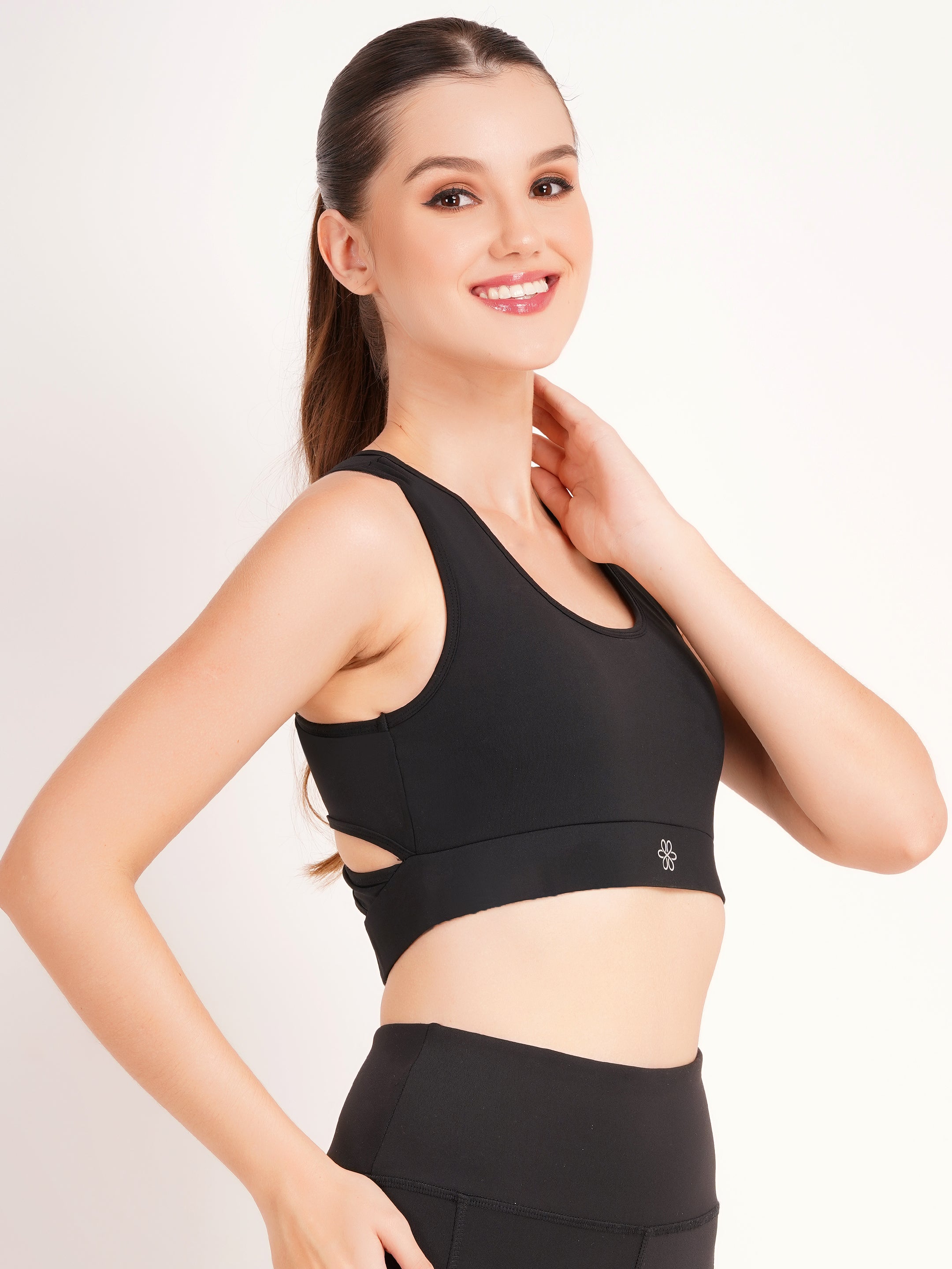 Strappy Back Criss-Cross Sports Bra | Black