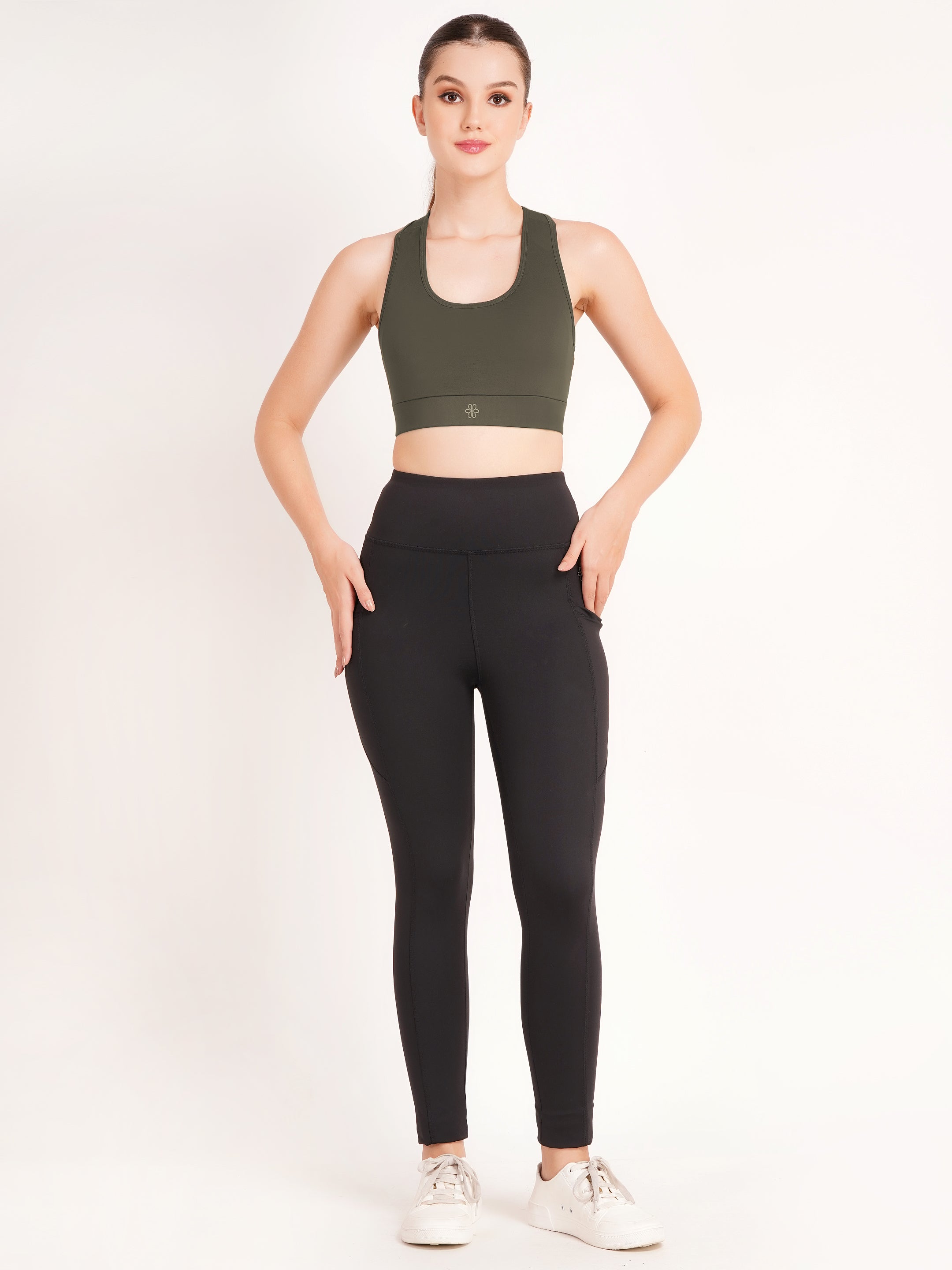 Strappy Back Criss-Cross Sports Bra | Olive