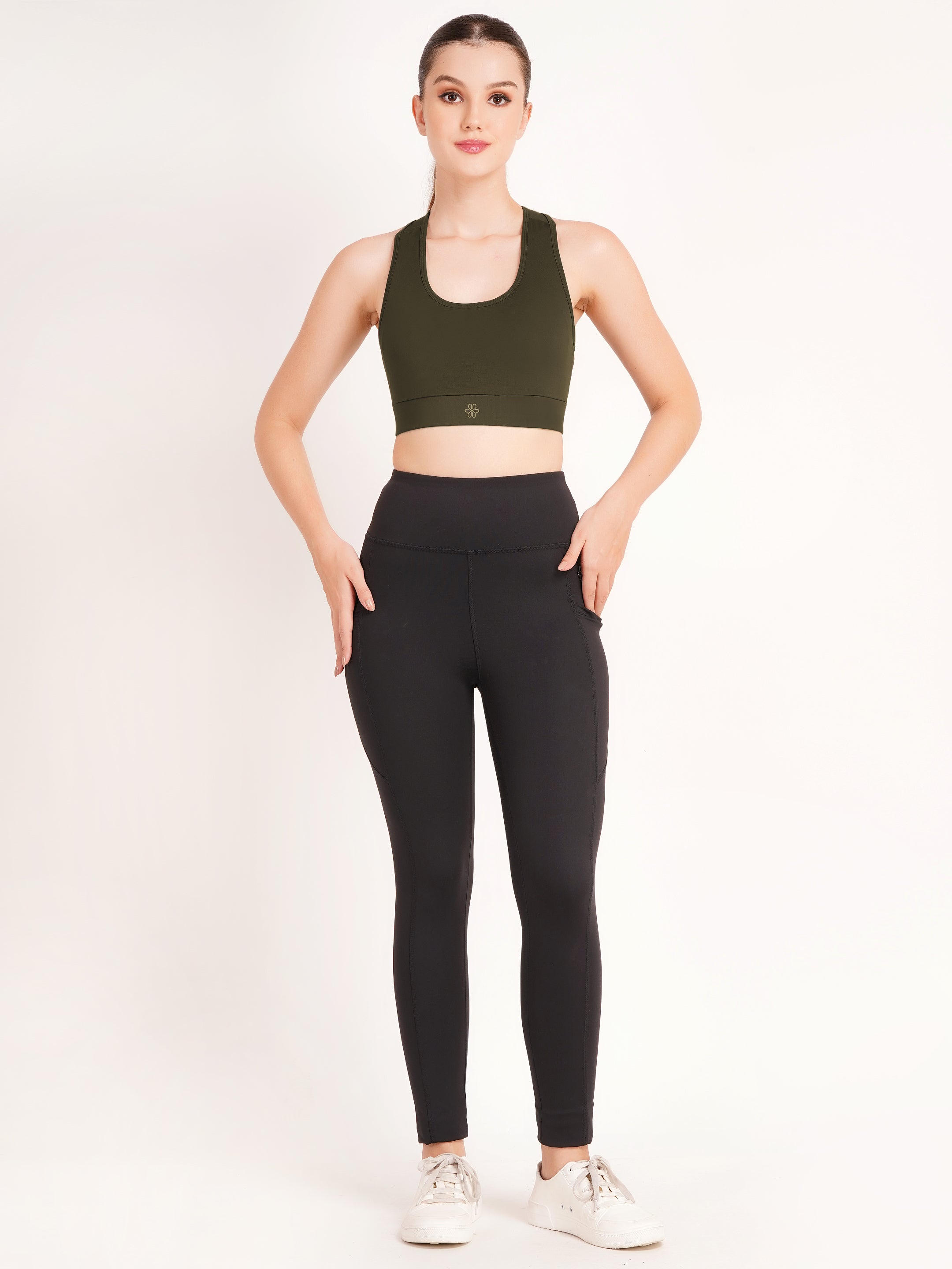 Strappy Back Criss-Cross Sports Bra | Olive