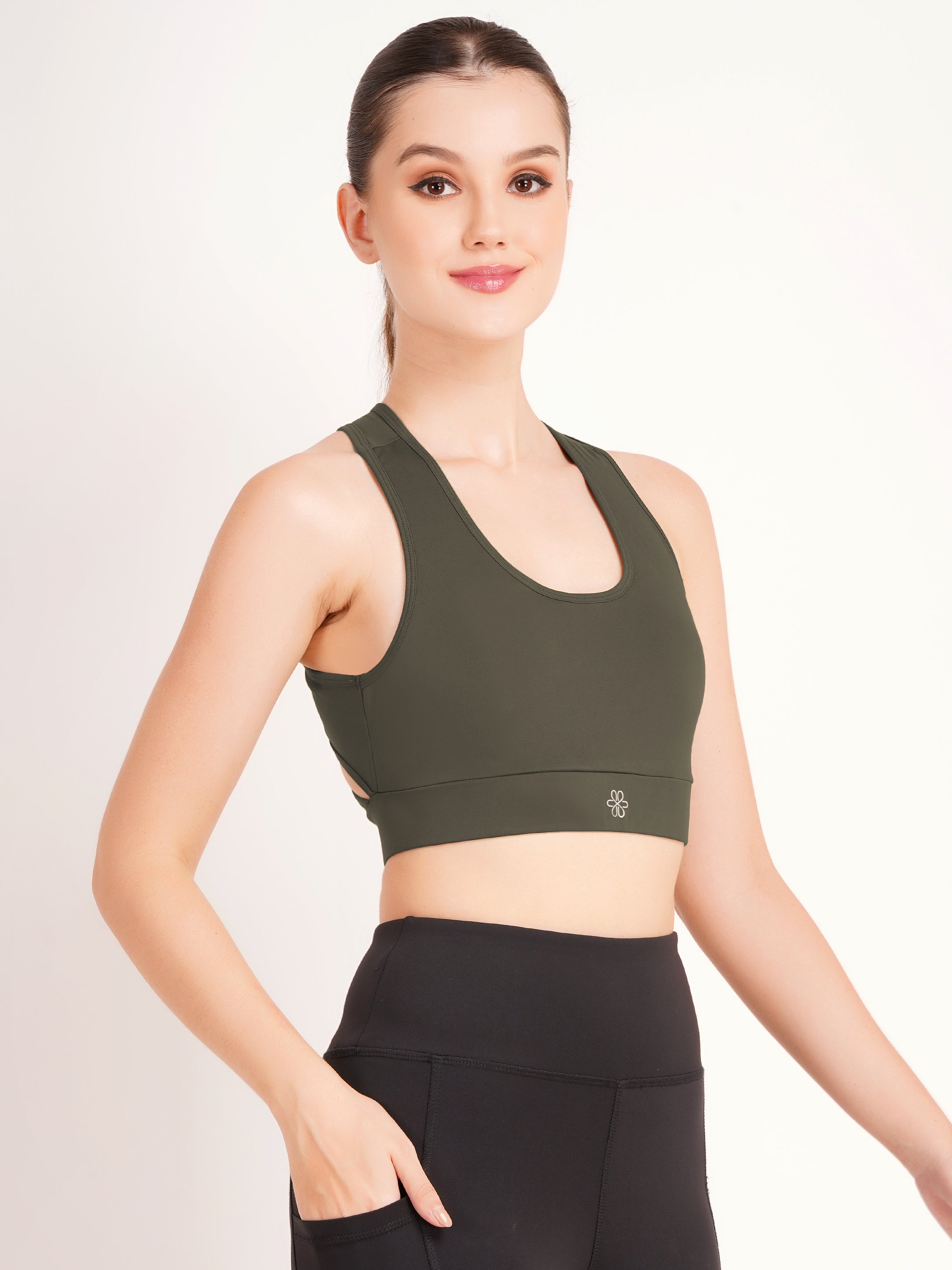 Strappy Back Criss-Cross Sports Bra | Olive