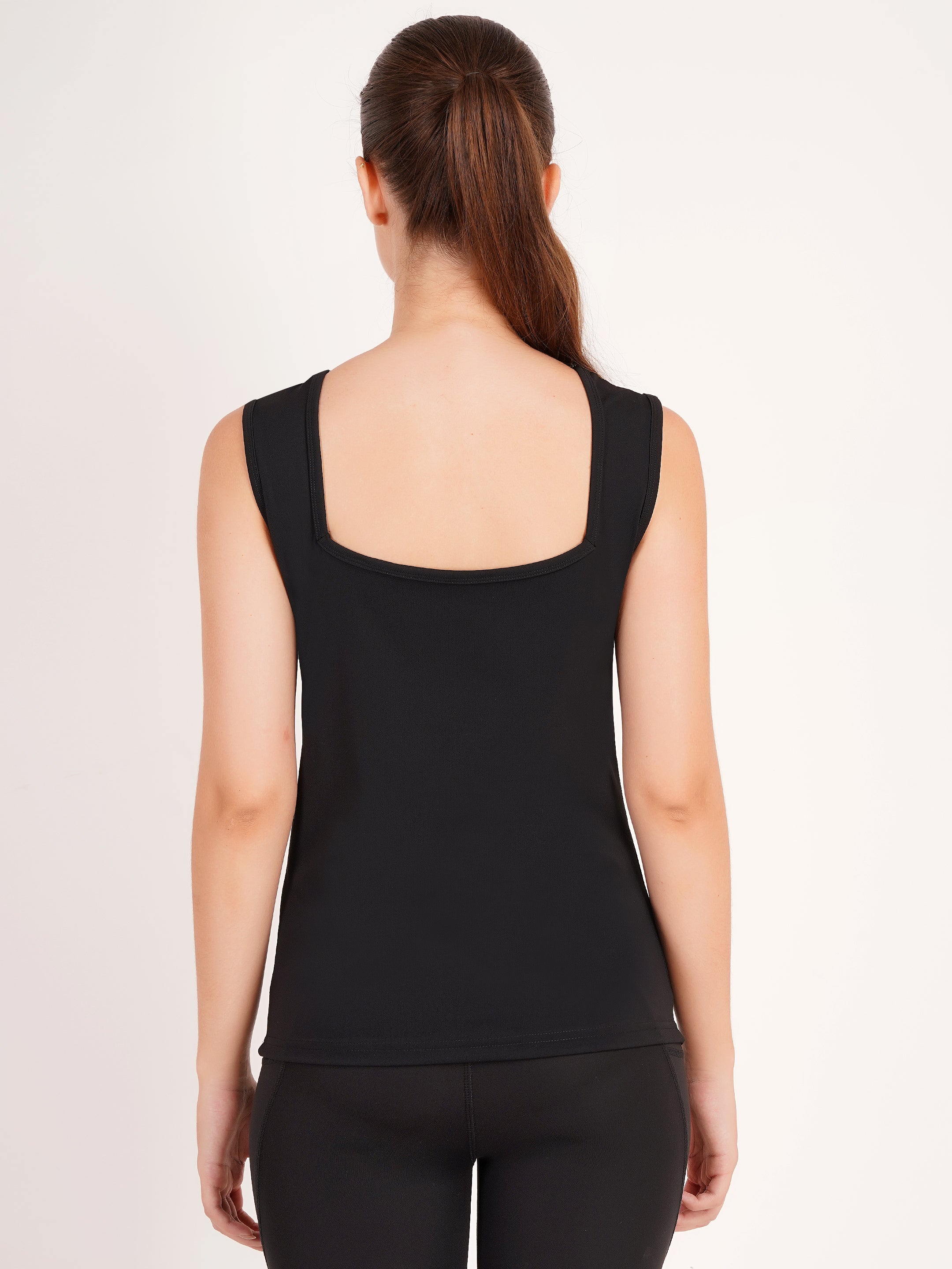 Square Neck Active Tank Top | Black