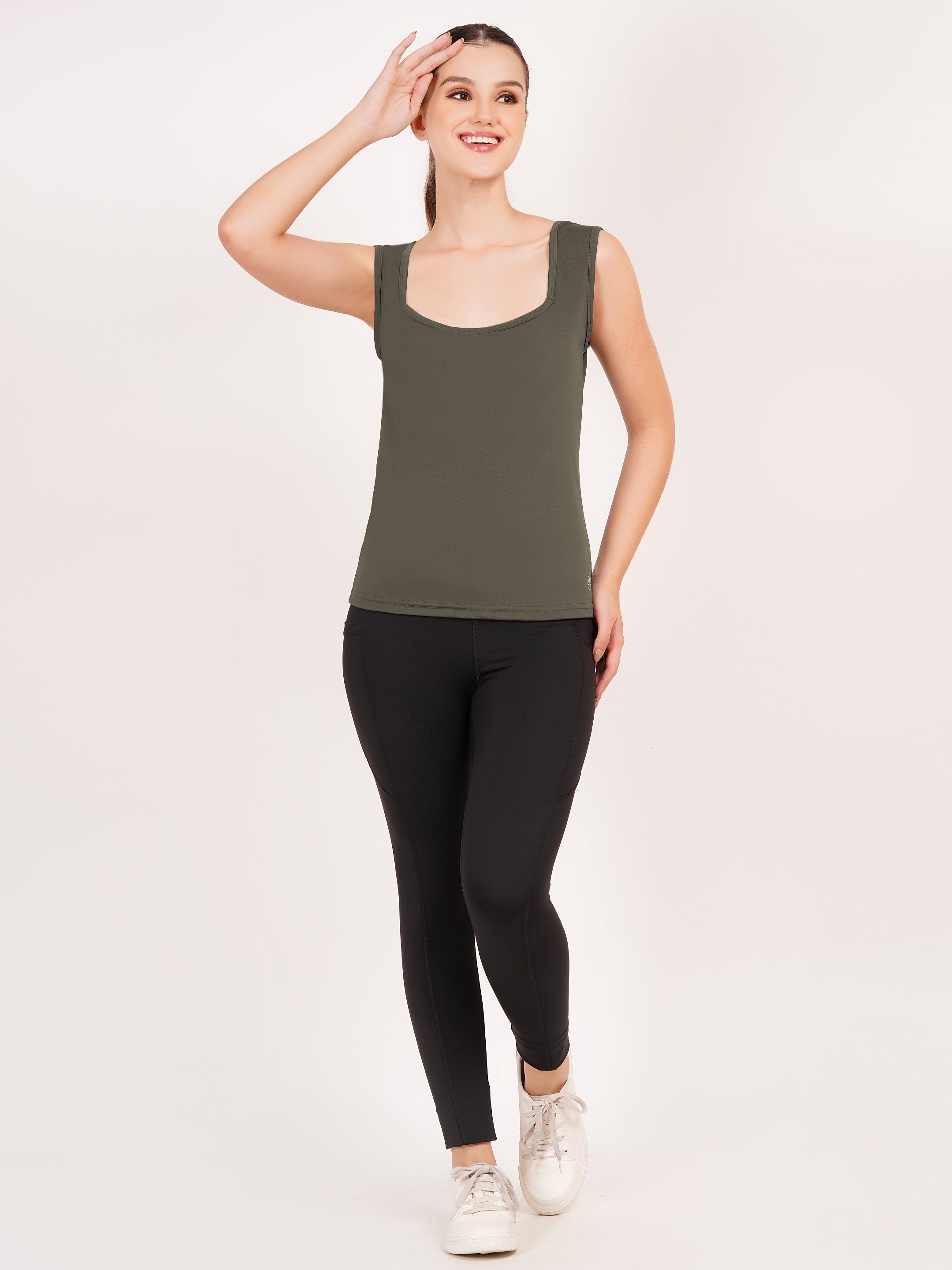 Square Neck Active Tank Top | Olive Green