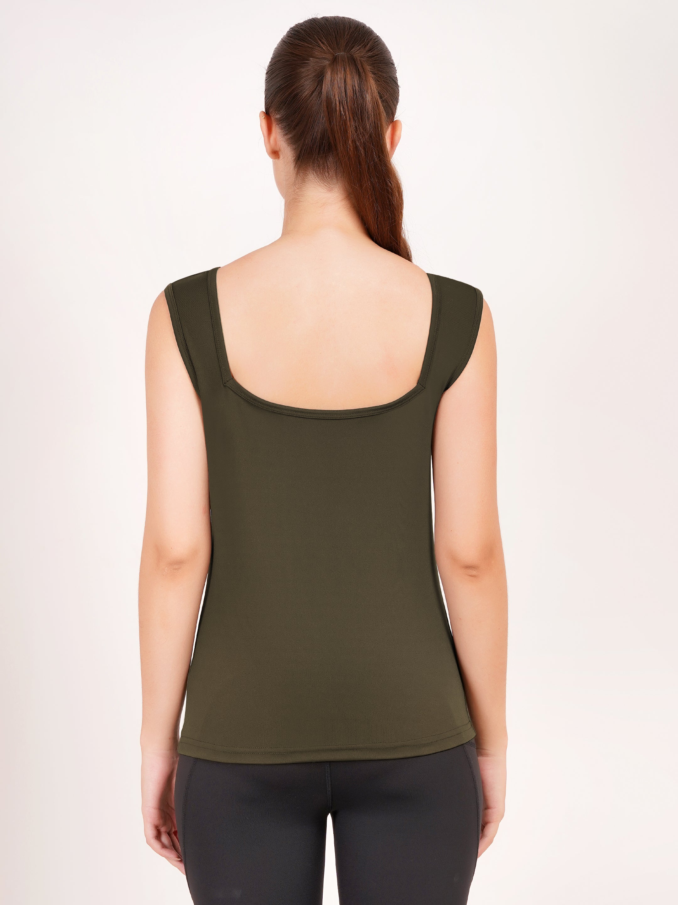 Square Neck Active Tank Top | Olive Green