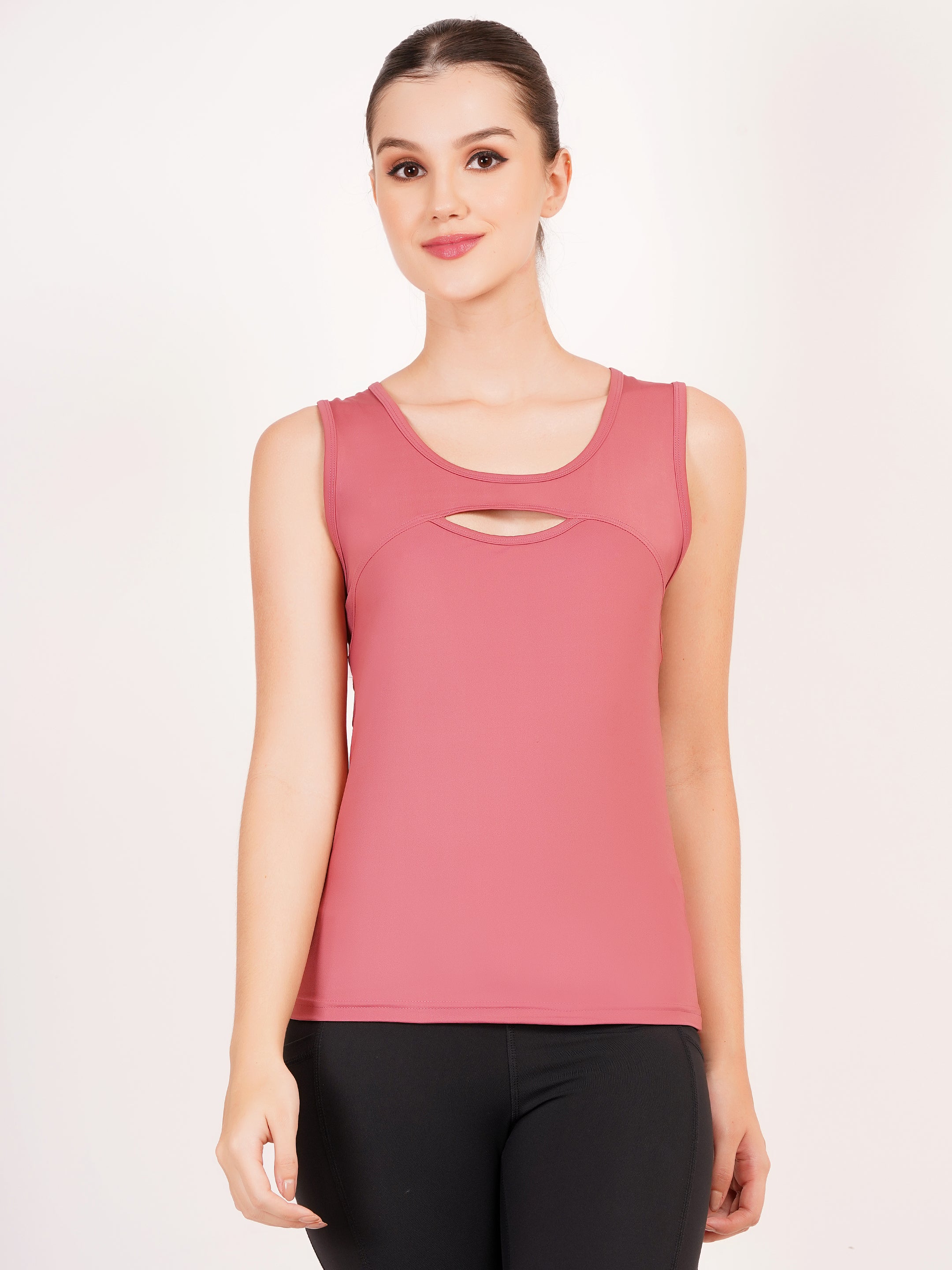 Keyhole Cutout Cross-Back Tank | Dusty Rose