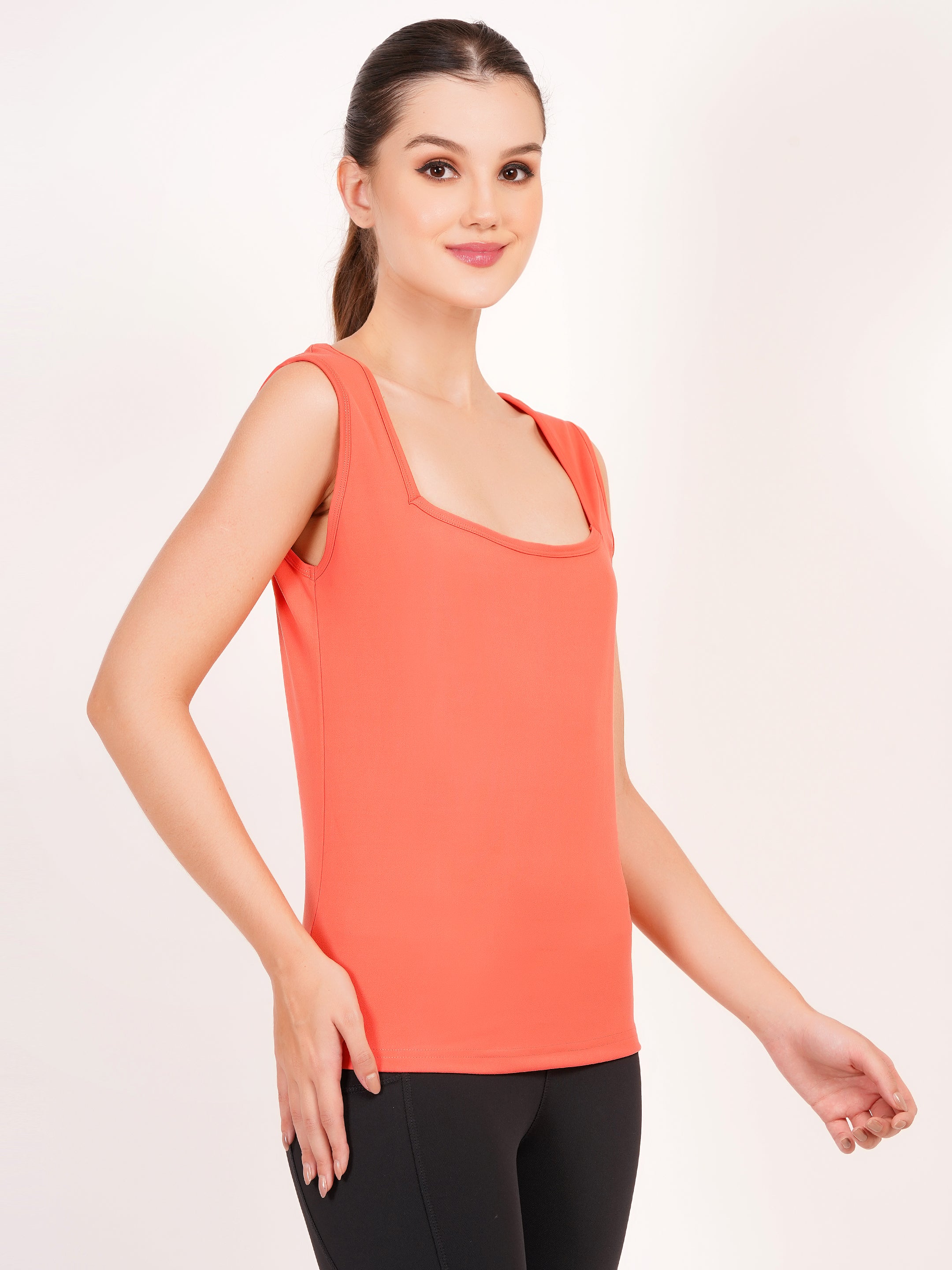 Square Neck Active Tank Top | Coral