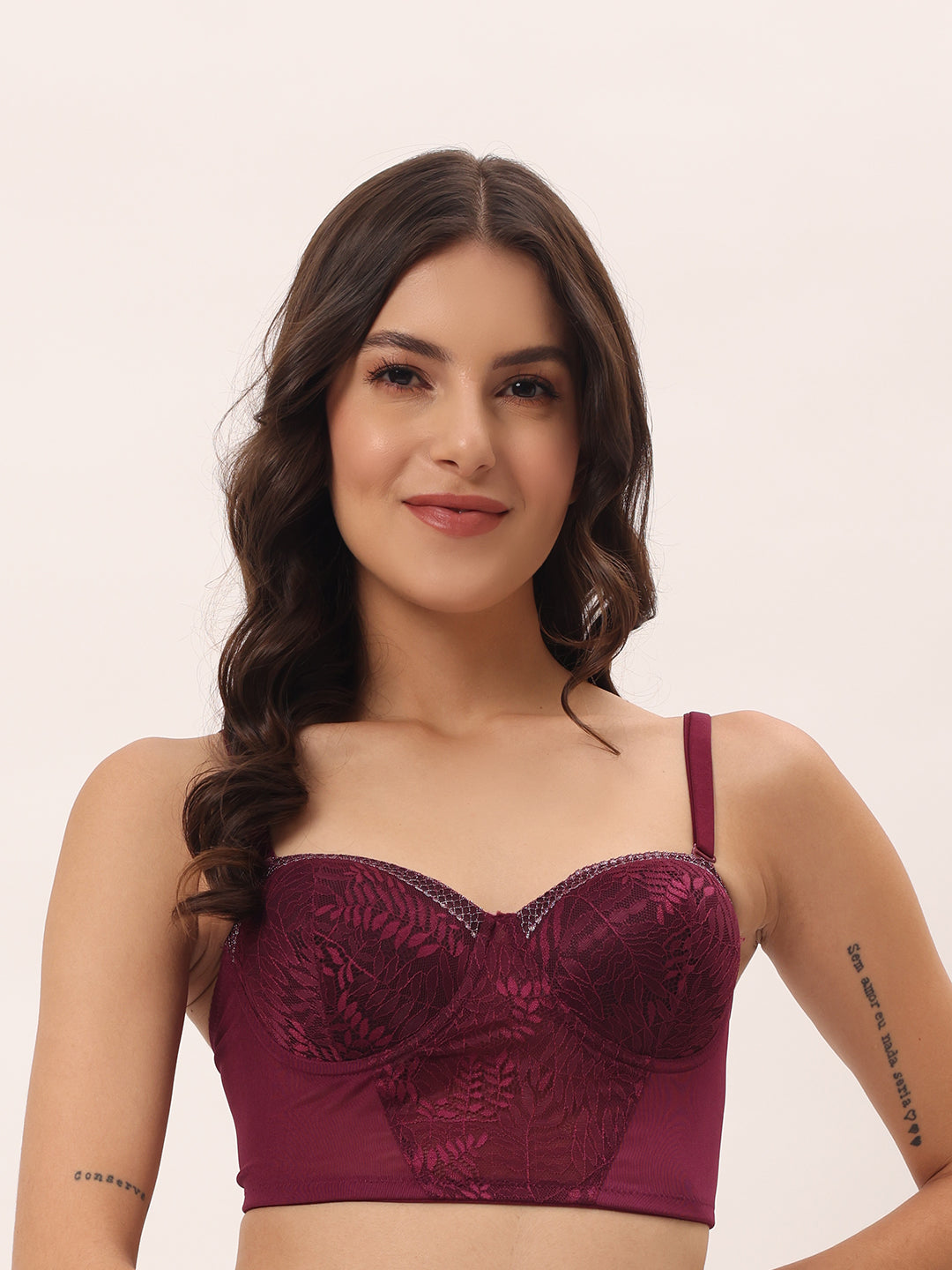Elegant Burgundy Floral Lace Longline Bralette (BL-1112)