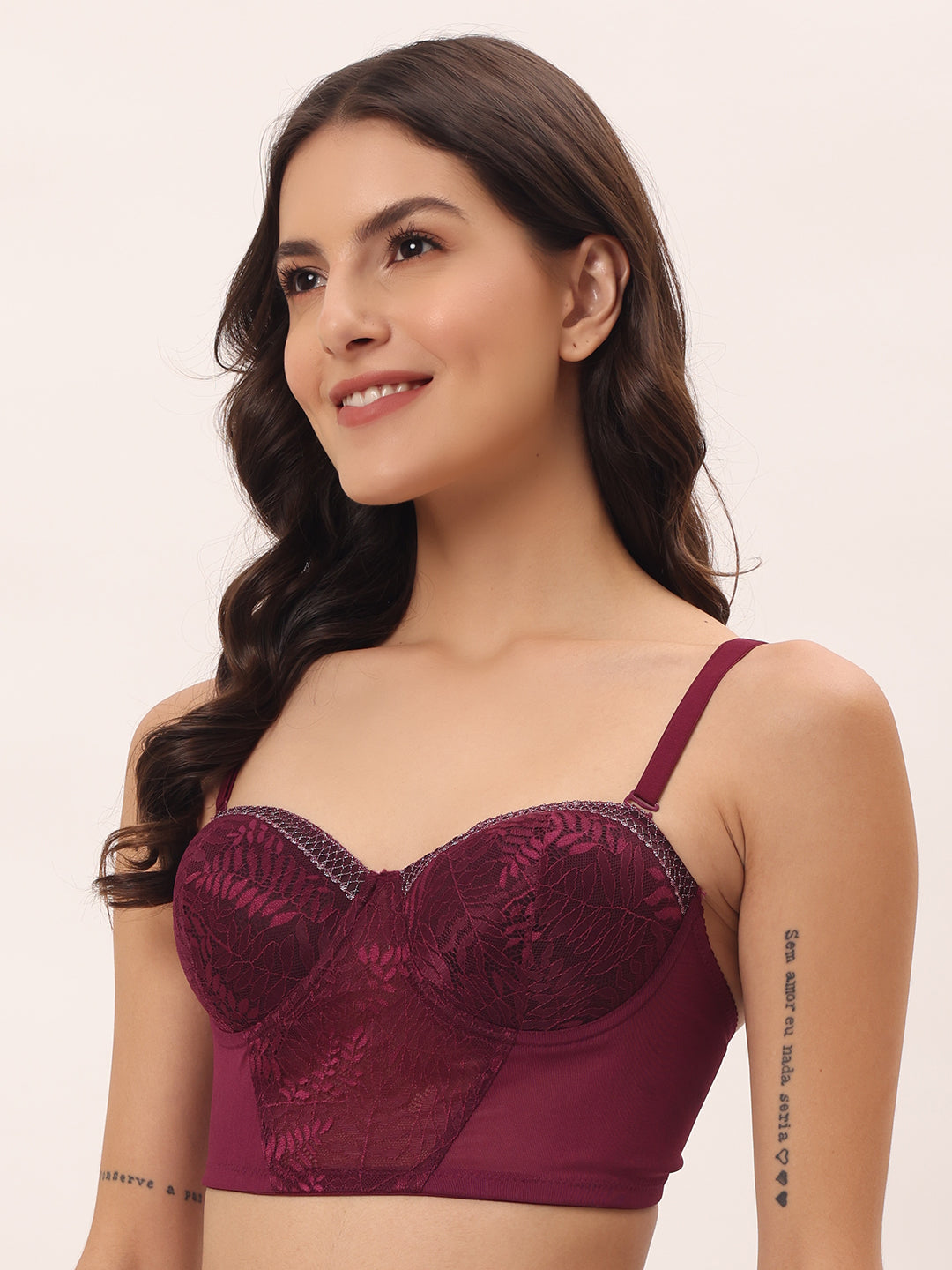Elegant Burgundy Floral Lace Longline Bralette (BL-1112)