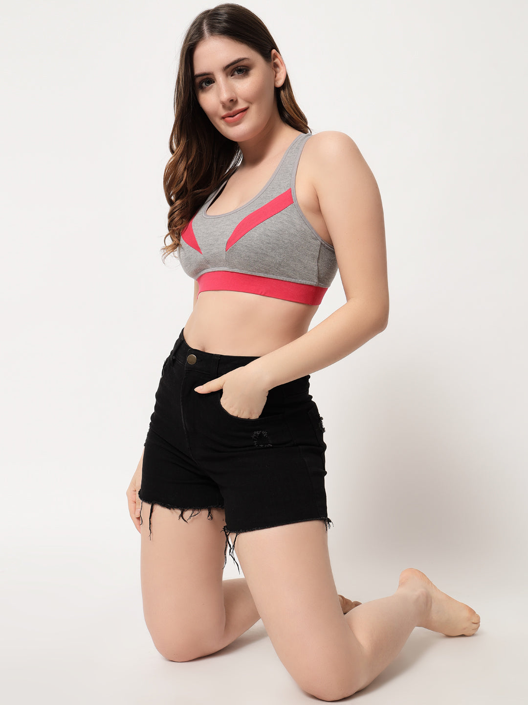 Effectinn's  CAT Sports Bra  with Removable Pads (GREY_GREEN)