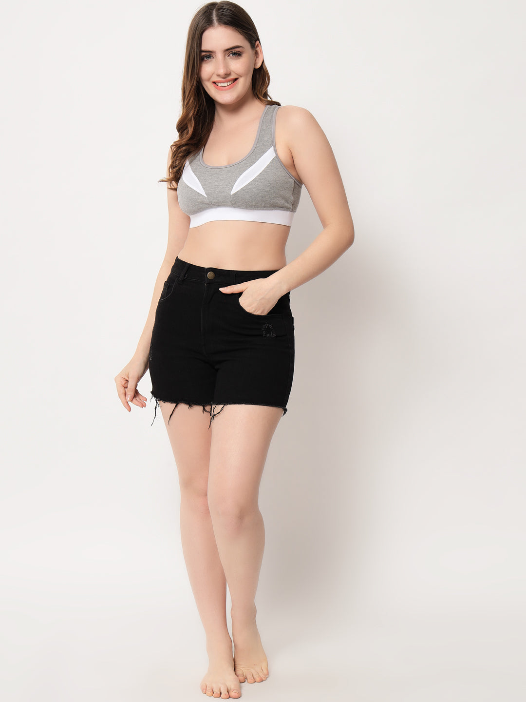 Effectinn's  CAT Sports Bra  with Removable Pads (GREY_GREEN)