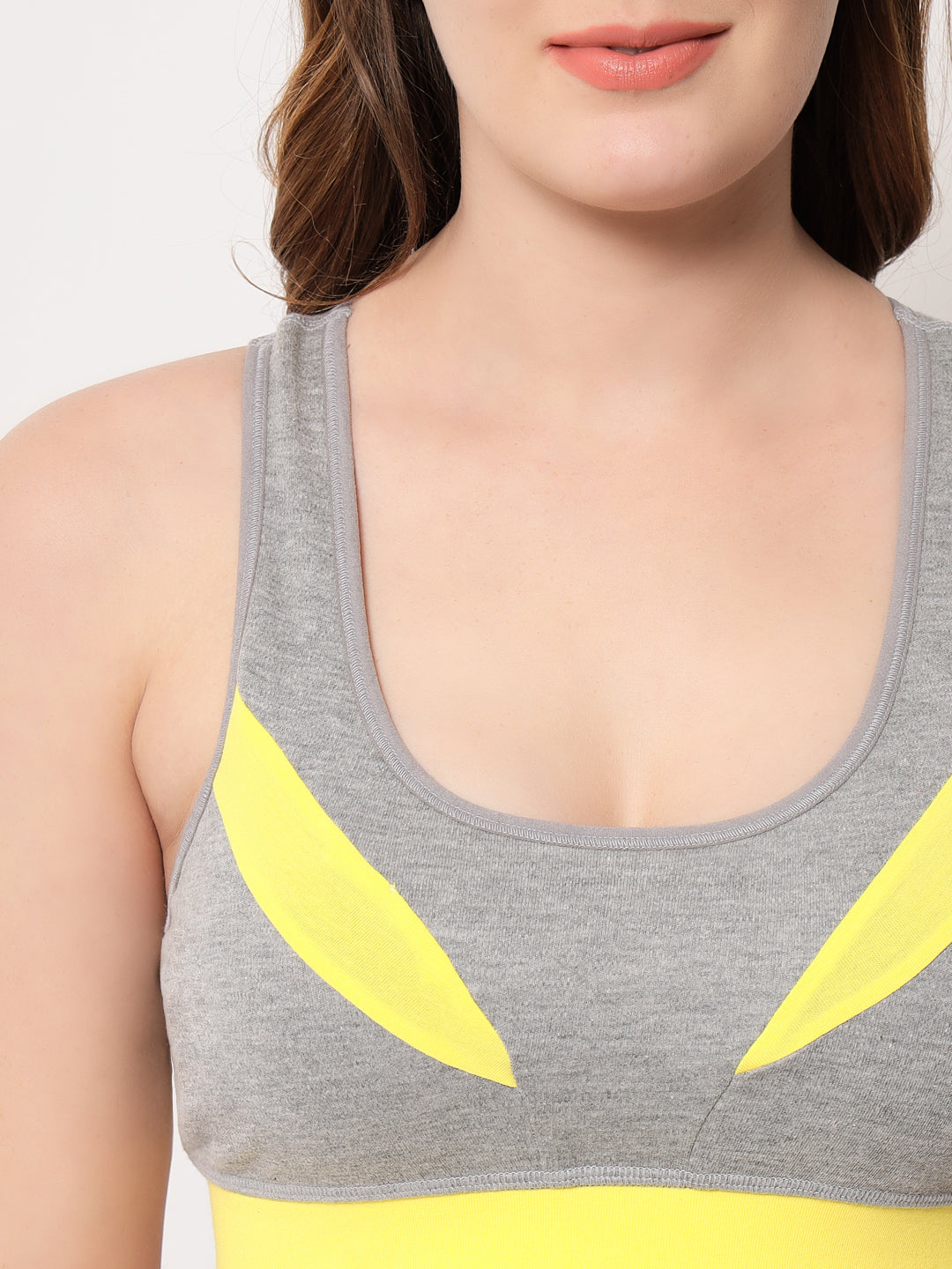 Effectinn's  CAT Sports Bra  with Removable Pads  (GREY_YELLOW)