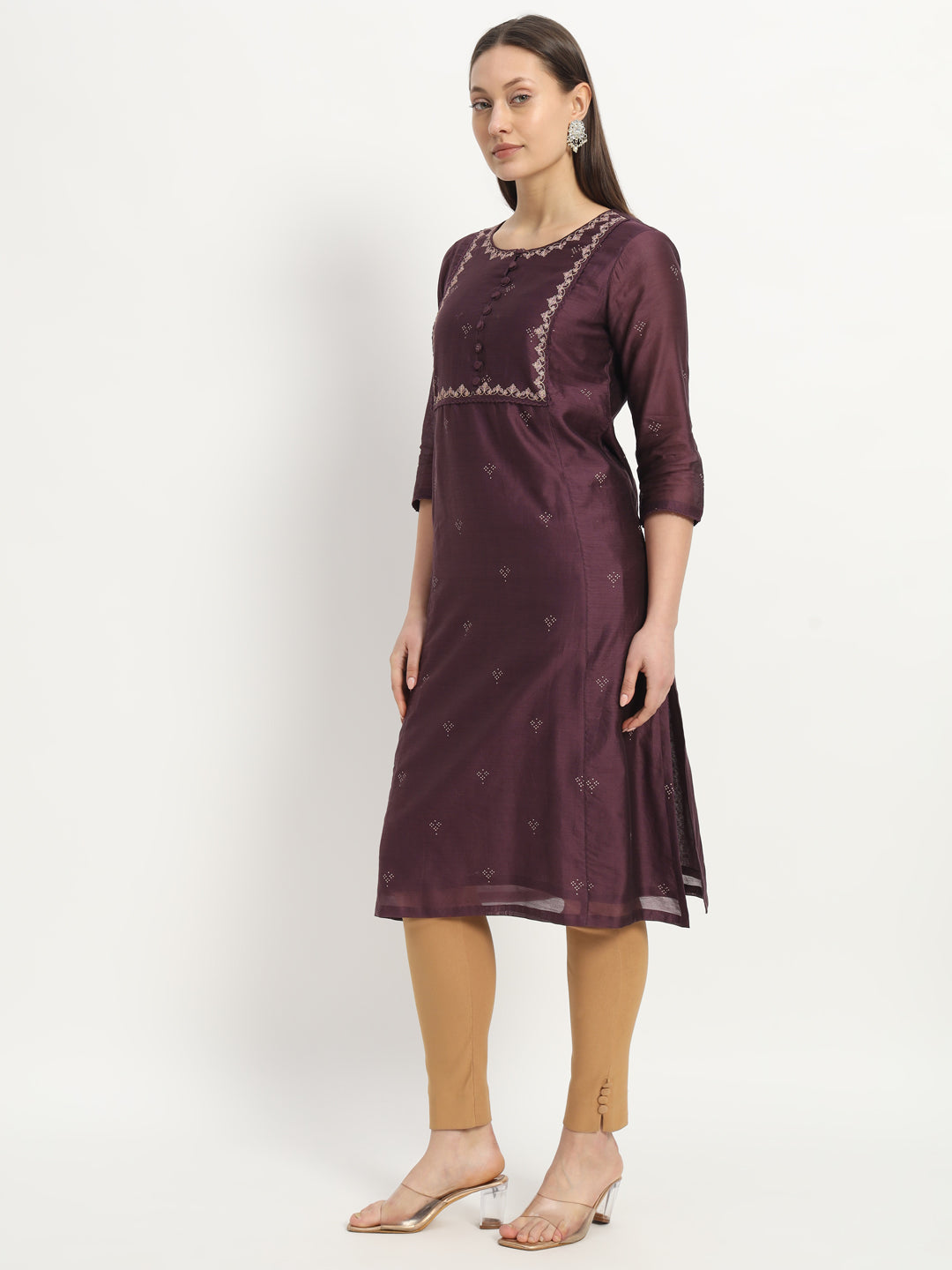 Purple printed Long Straight Silk Kurta (EFF_05-SUITS)