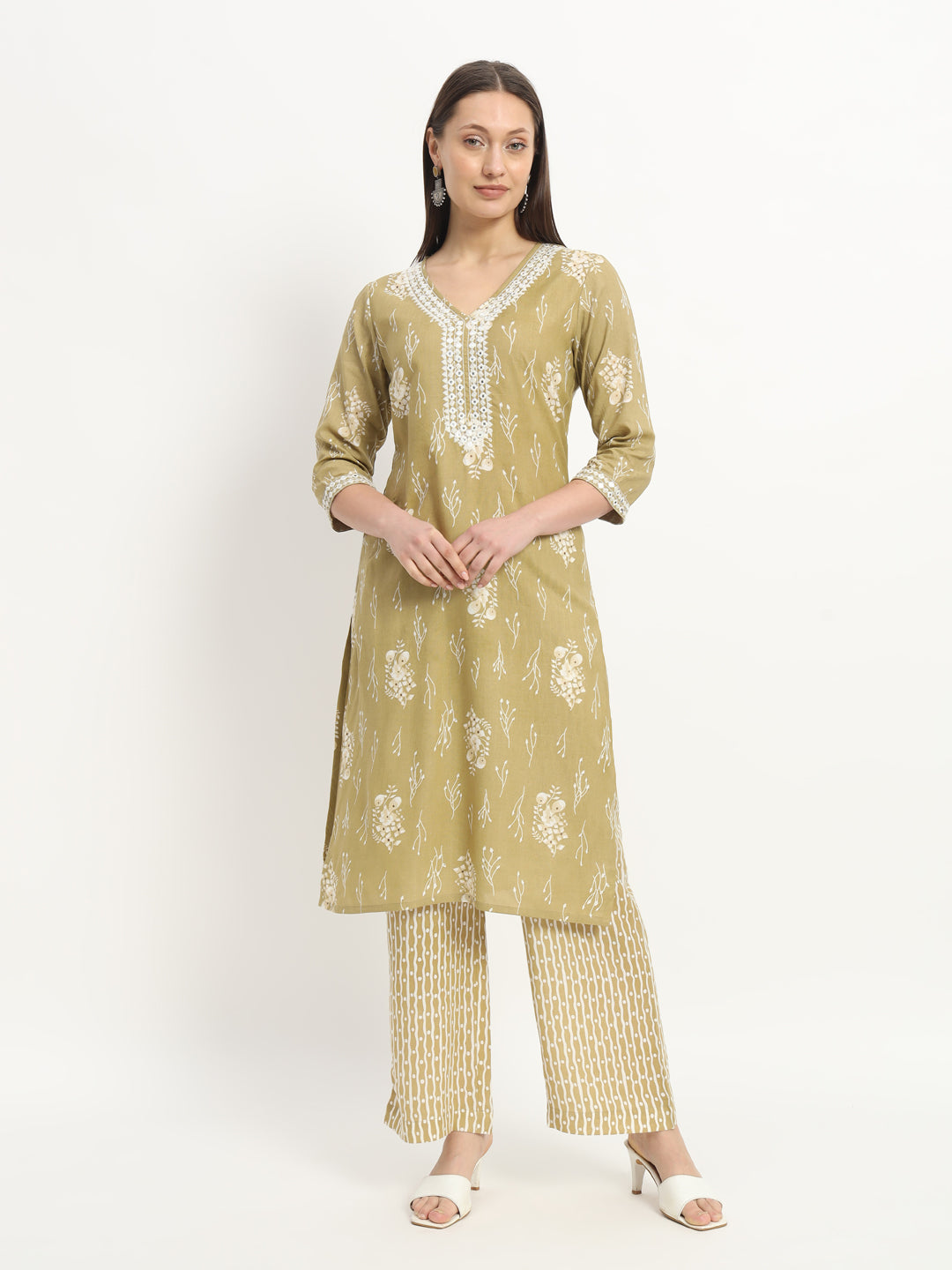 Rust Green Printed  Straight Kurta With Palazzos in 100% Viscose (EFF_07-SUITS)