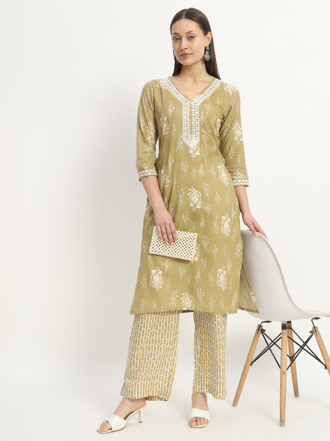 Rust Green Printed  Straight Kurta With Palazzos in 100% Viscose (EFF_07-SUITS)