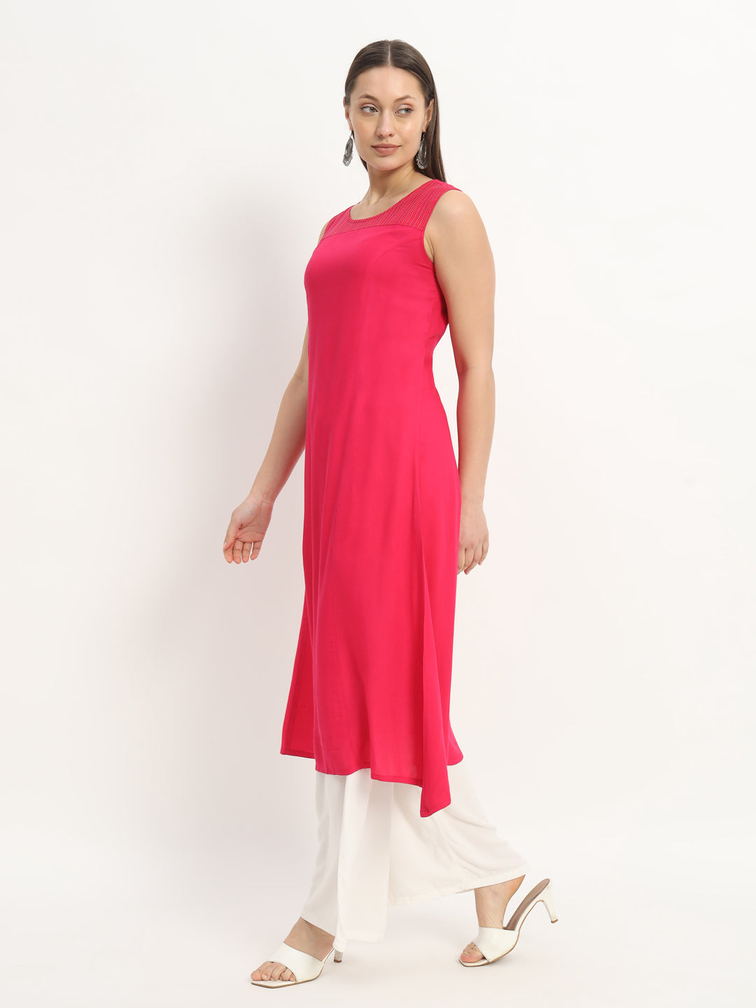 Rani Pink Rayon A-Line Cut sleeves Kurta (EFF_09-SUITS)