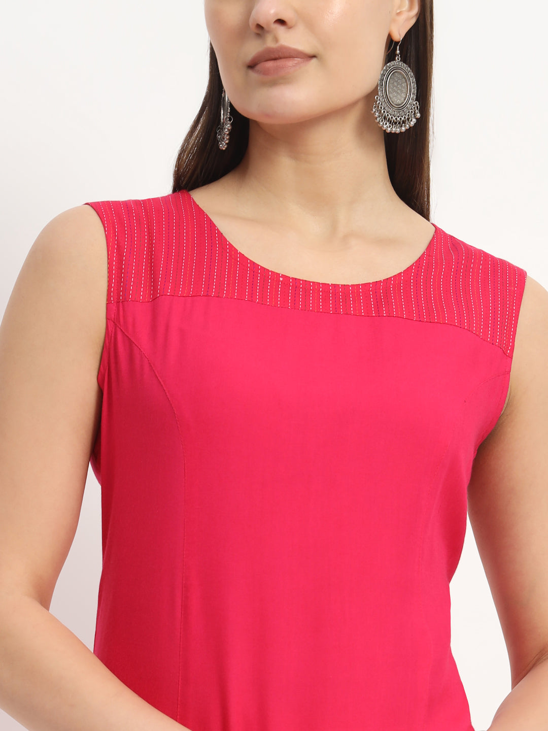 Rani Pink Rayon A-Line Cut sleeves Kurta (EFF_09-SUITS)