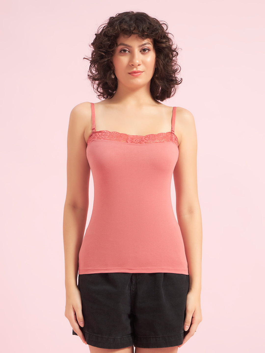 Effectinn Women’s Cotton Camisole Top with Lace Trim – Stretchable Spaghetti Strap Innerwear (TOP LACE)