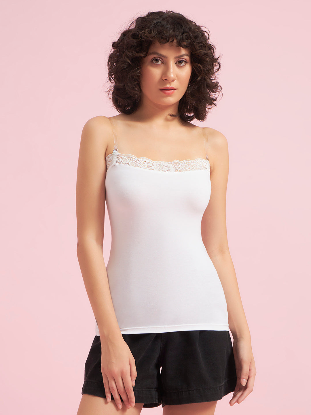 Effectinn Women’s Cotton Camisole Top with Lace Trim – Stretchable Spaghetti Strap Innerwear (TOP LACE)