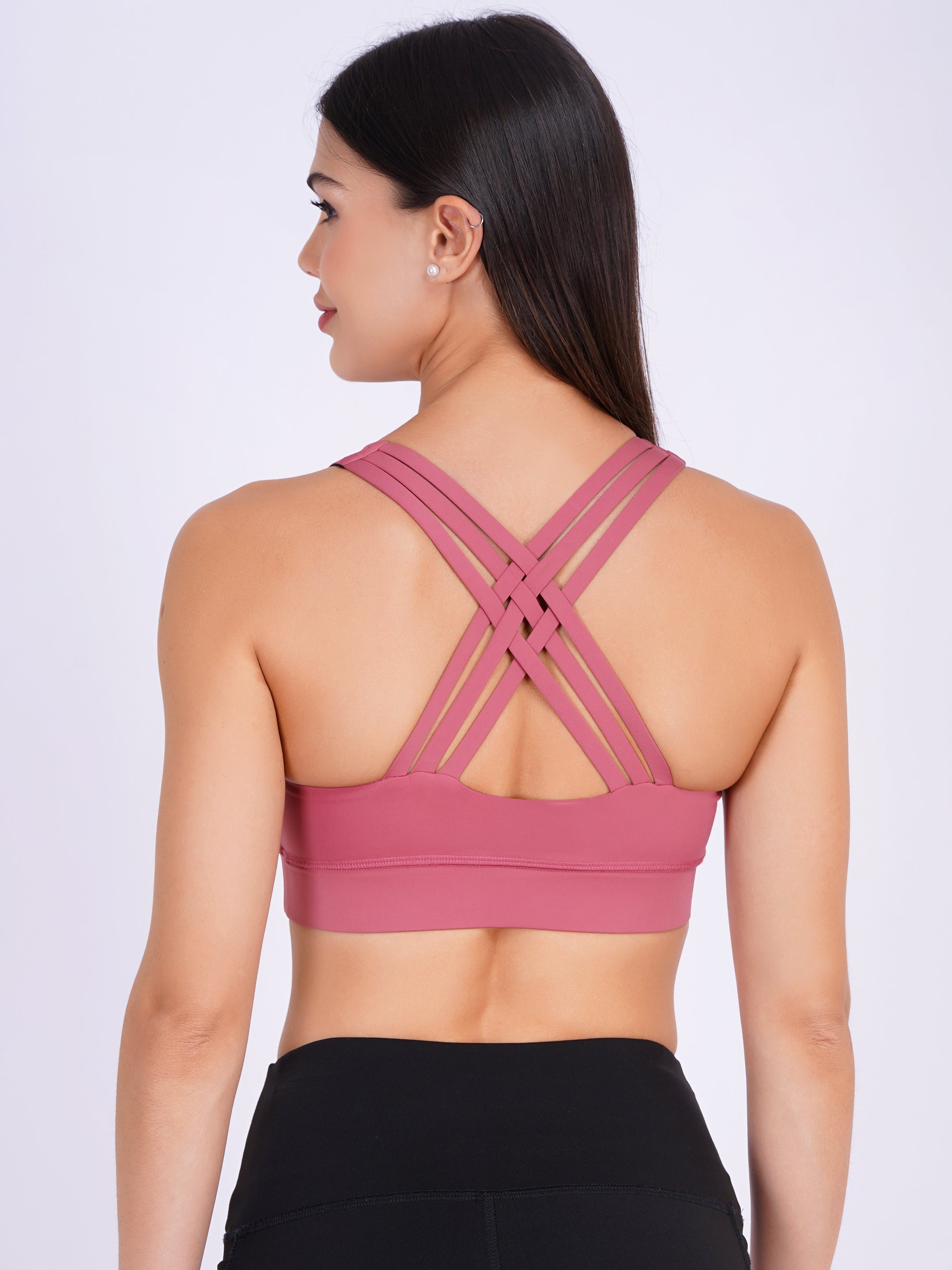Woven Lattice Back Sports Bra | Dusty Rose