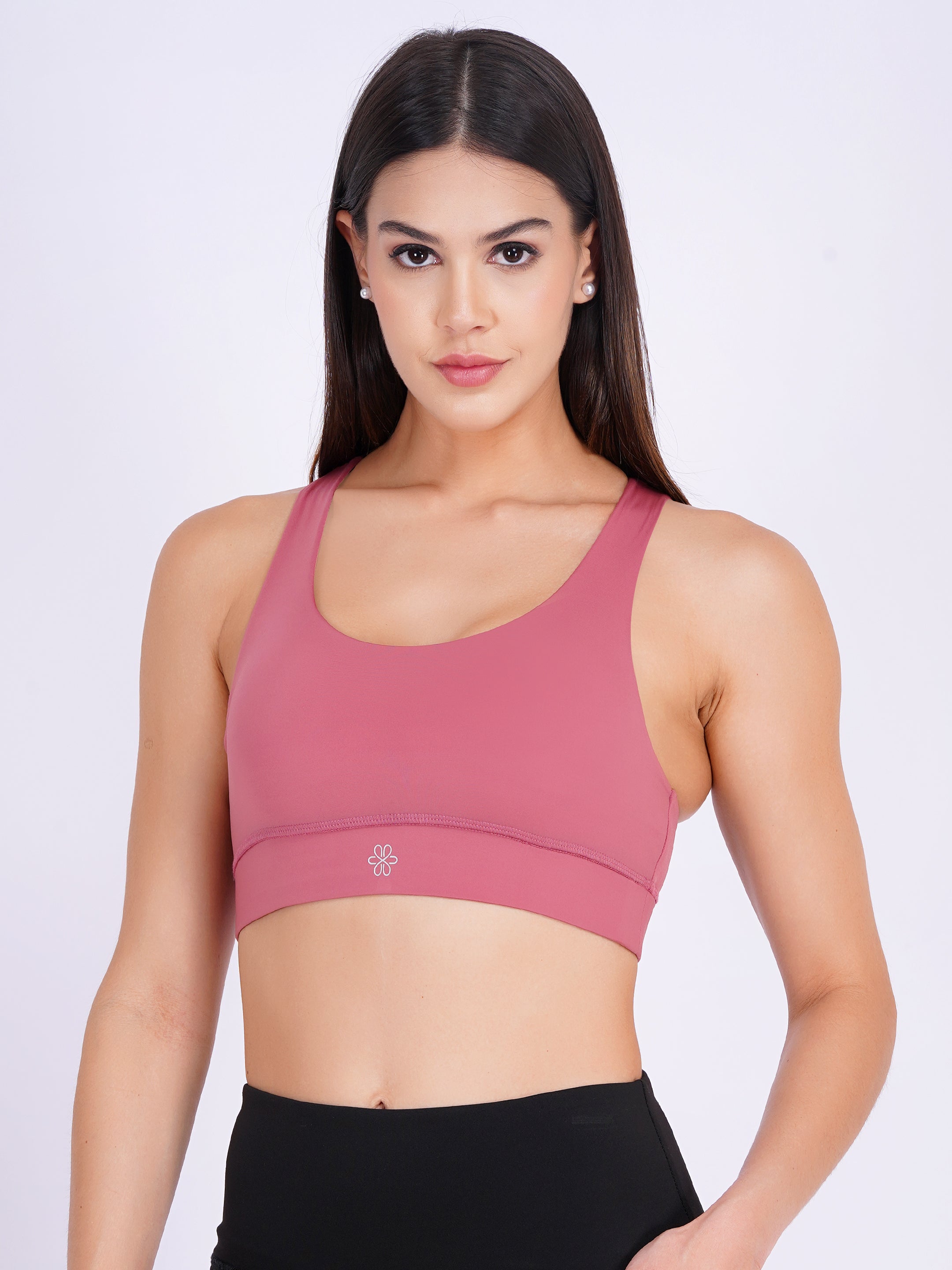Woven Lattice Back Sports Bra | Dusty Rose