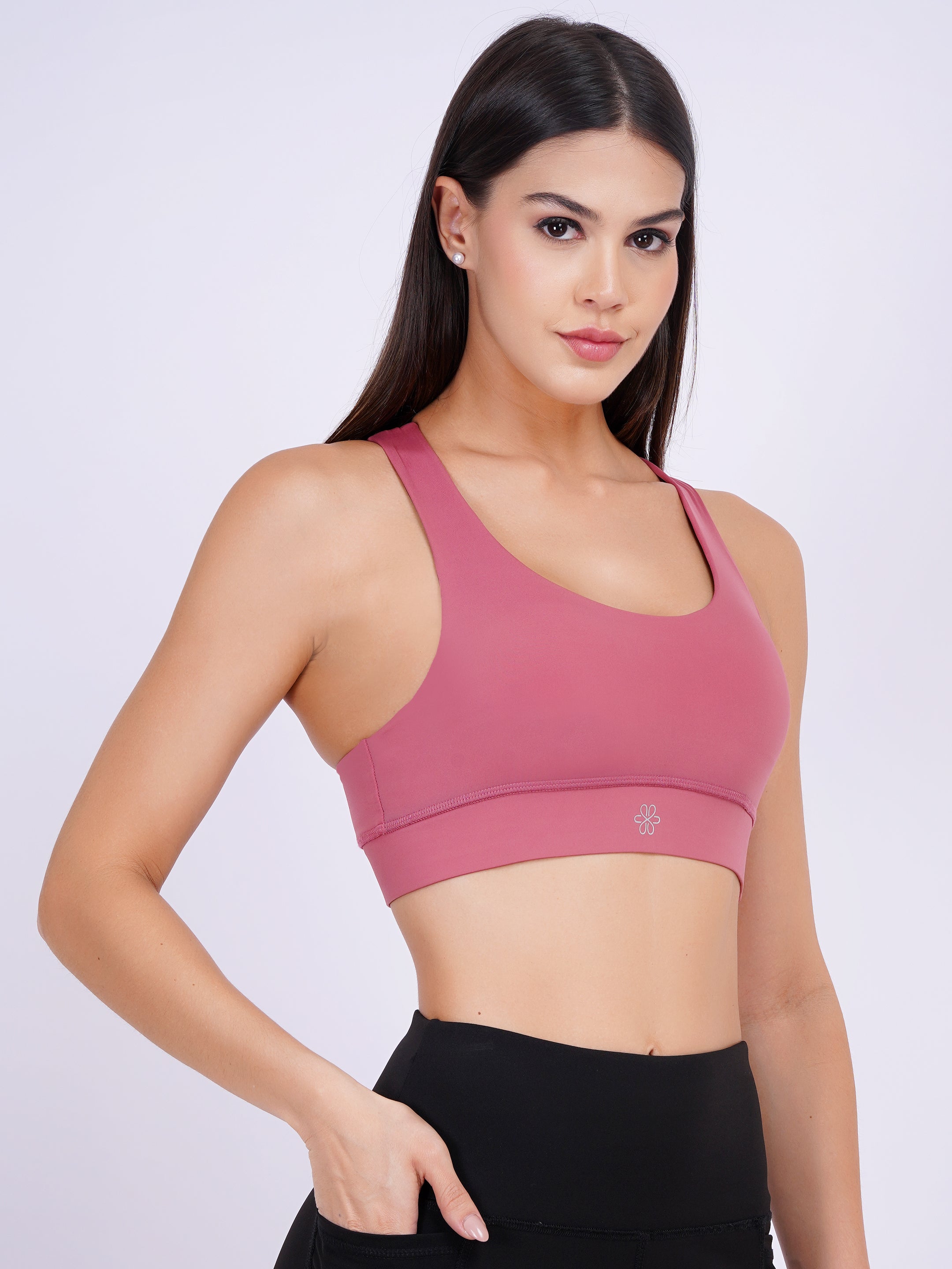 Woven Lattice Back Sports Bra | Dusty Rose