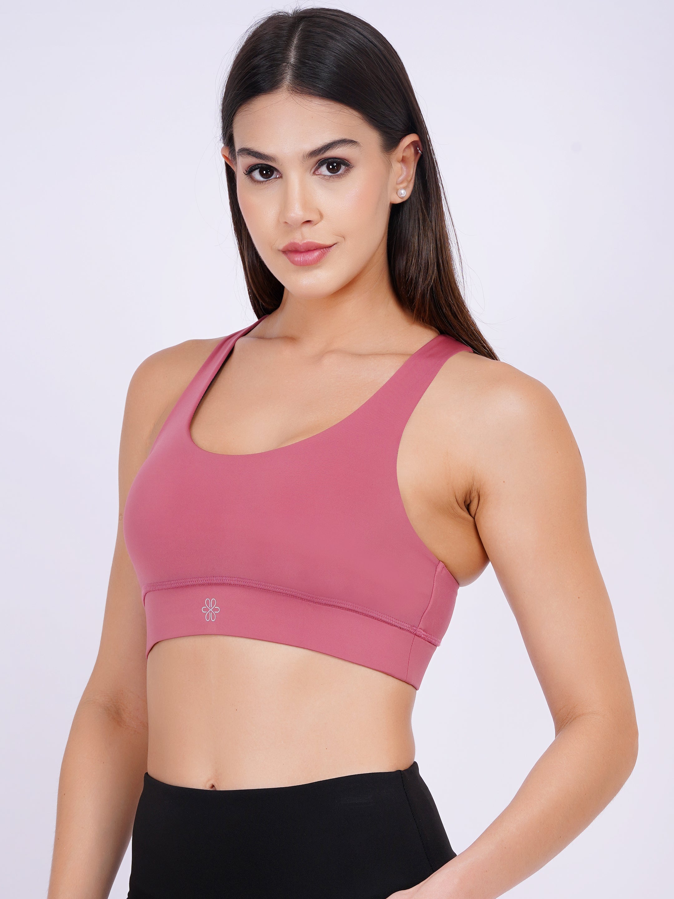 Woven Lattice Back Sports Bra | Dusty Rose