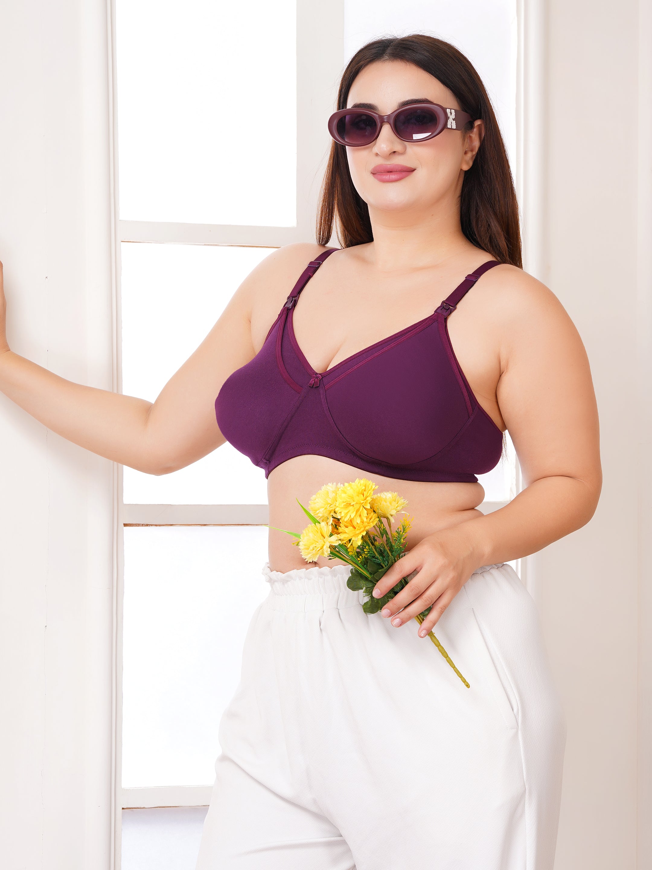 Soft Cotton Non-Padded Maternity Nursing Bra – Easy Feeding Bra for New Moms