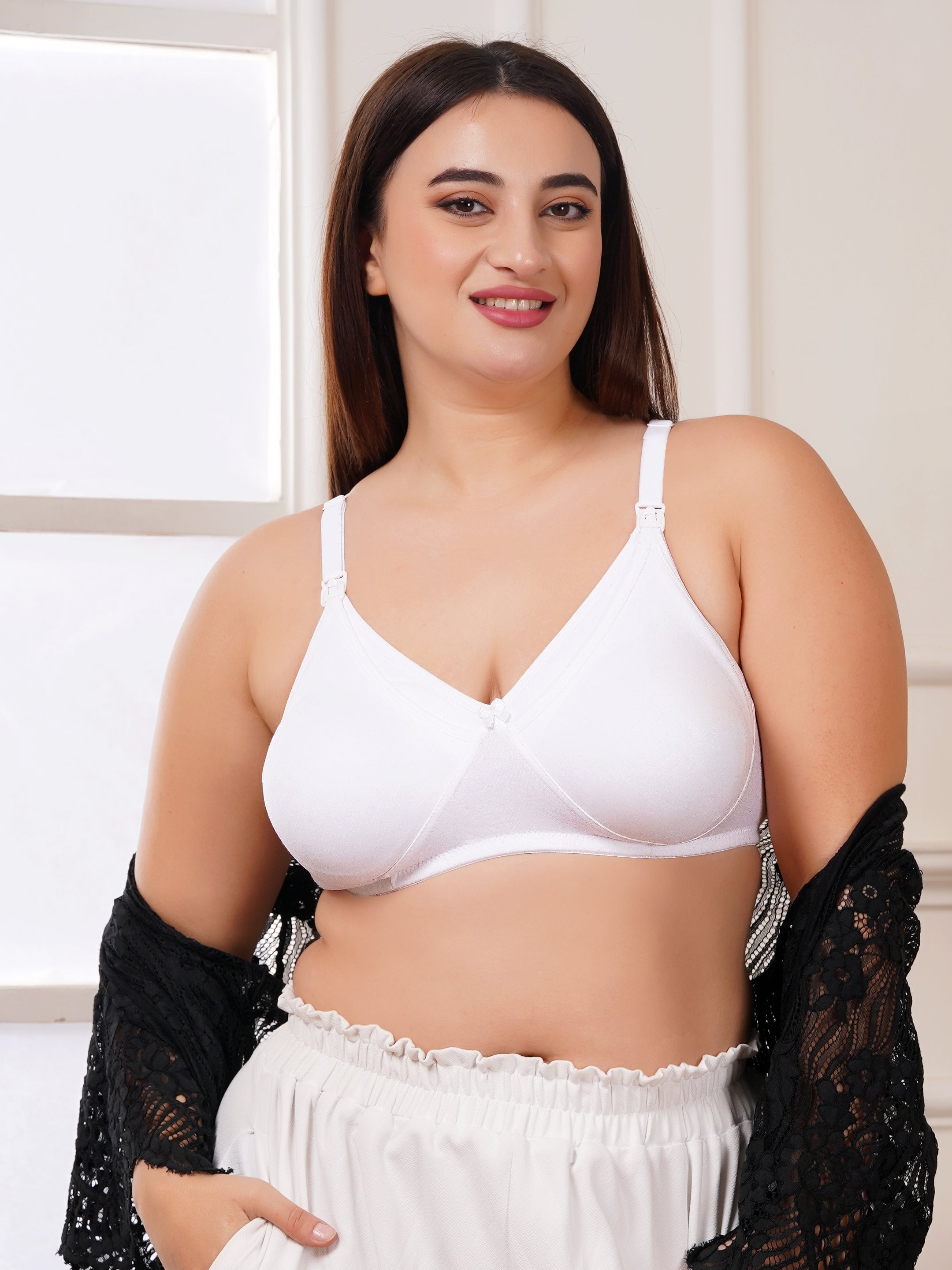 Soft Cotton Non-Padded Maternity Nursing Bra – Easy Feeding Bra for New Moms